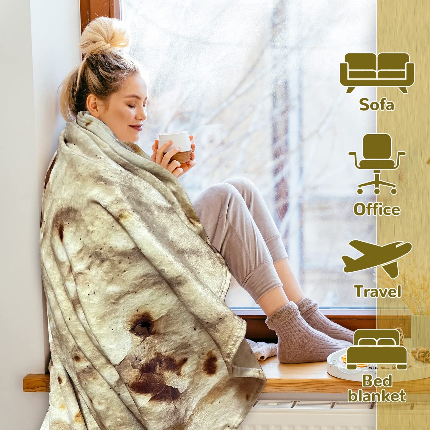 Bcareself Tortilla Blanket Adult Size Giant Double Sided for Kids Funny Realistic Food Personalized Throw Blanket Novelty Gift for Everyone 300 GSM Soft Flannel 71 inches Yellow