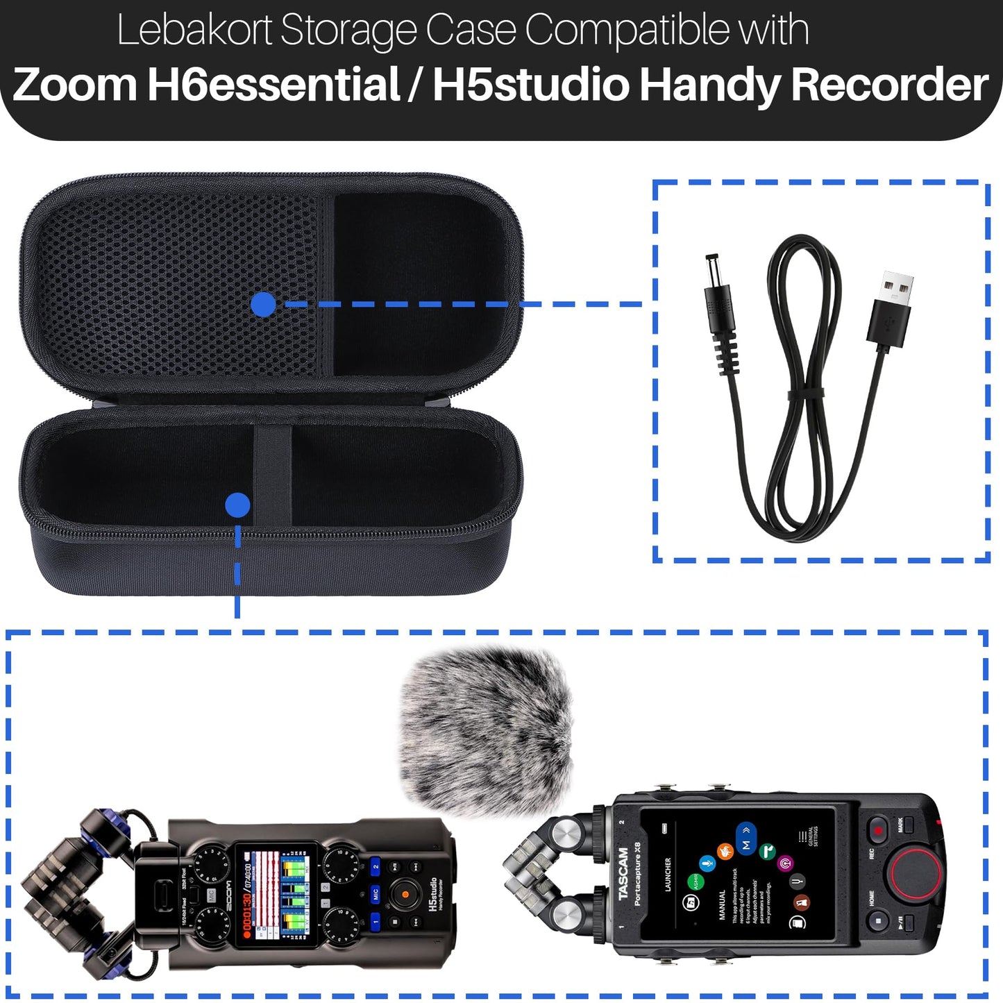 Lebakort Storage Case Compatible with Zoom H6essential / H5studio Handy Recorder