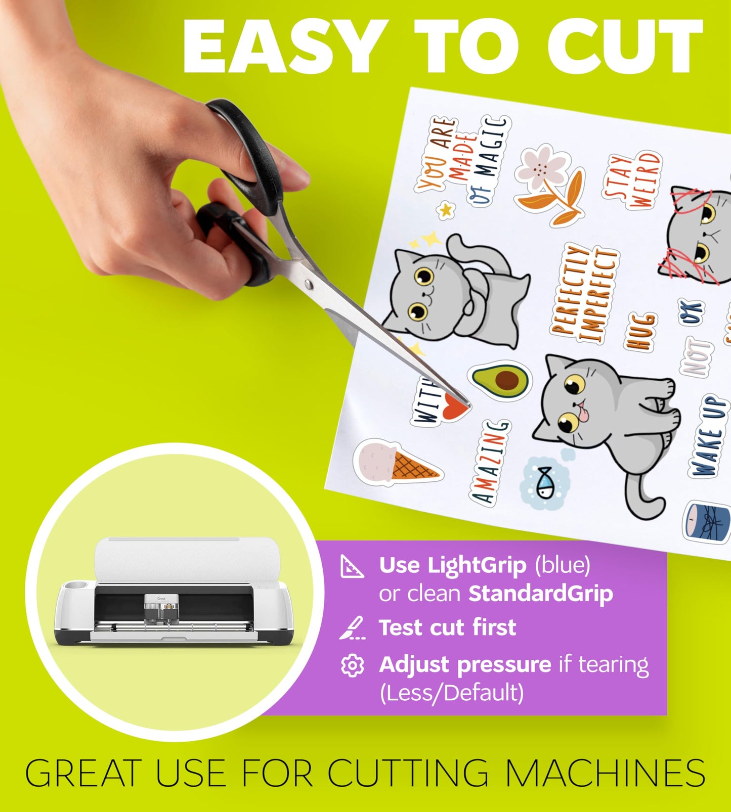 Premium Printable Vinyl Sticker Paper for Inkjet Printer and Laser - 50 White Matte Sticker Paper Waterproof - Durability Adhesive Paper 8.5 x 11, Fast Dry, Holds Ink Well, Great for Cutting Machines