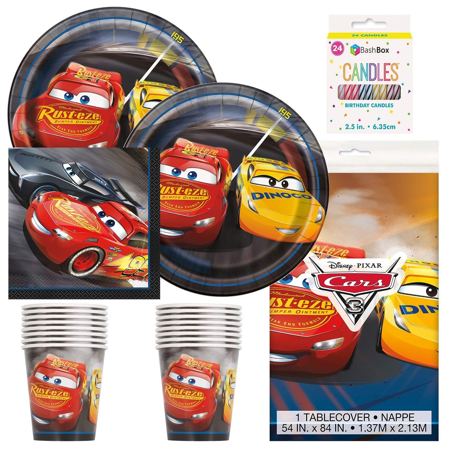 Ultimate Cars Party Bundle – Vibrant, Fun & Exciting Tableware Set for 16: Includes Dinner Plates, Napkins, Cups, Tablecloth & Candles – Perfect for Birthdays & Celebrations…
