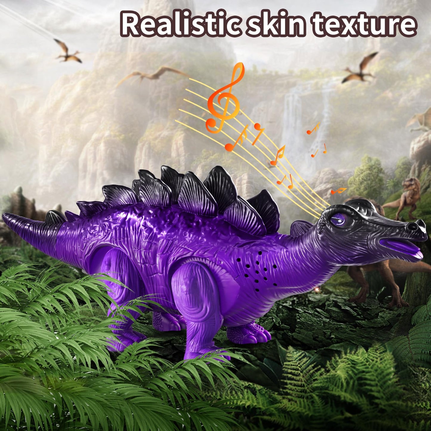 BLmukce 3-Pack Electronic Walking Dinosaur Toys for Toddlers 2-4, Moving Dinosaurs Toys with Lights, Roaring Sounds, T-Rex, Brachiosaurus & Stegosaurus, Xmas Birthday Gift for 2 3 4 5 6 Years Old Boys