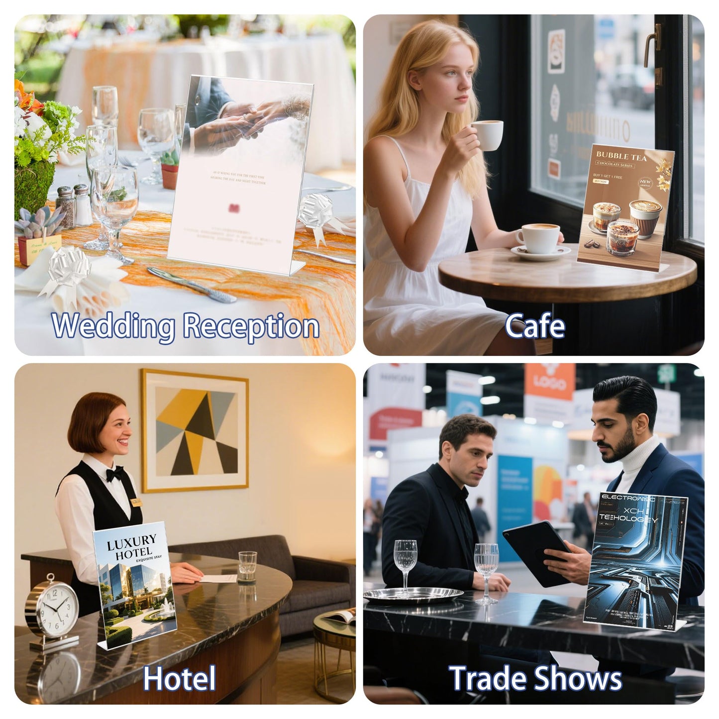 Acrylic Slanted Sign Holder 8.5 x 11 Vertical Clear Signs Display Stand Slanted Back Plastic Flyer Holder Stand for Restaurant Office School Store and Home(L Shape 6 Pack)