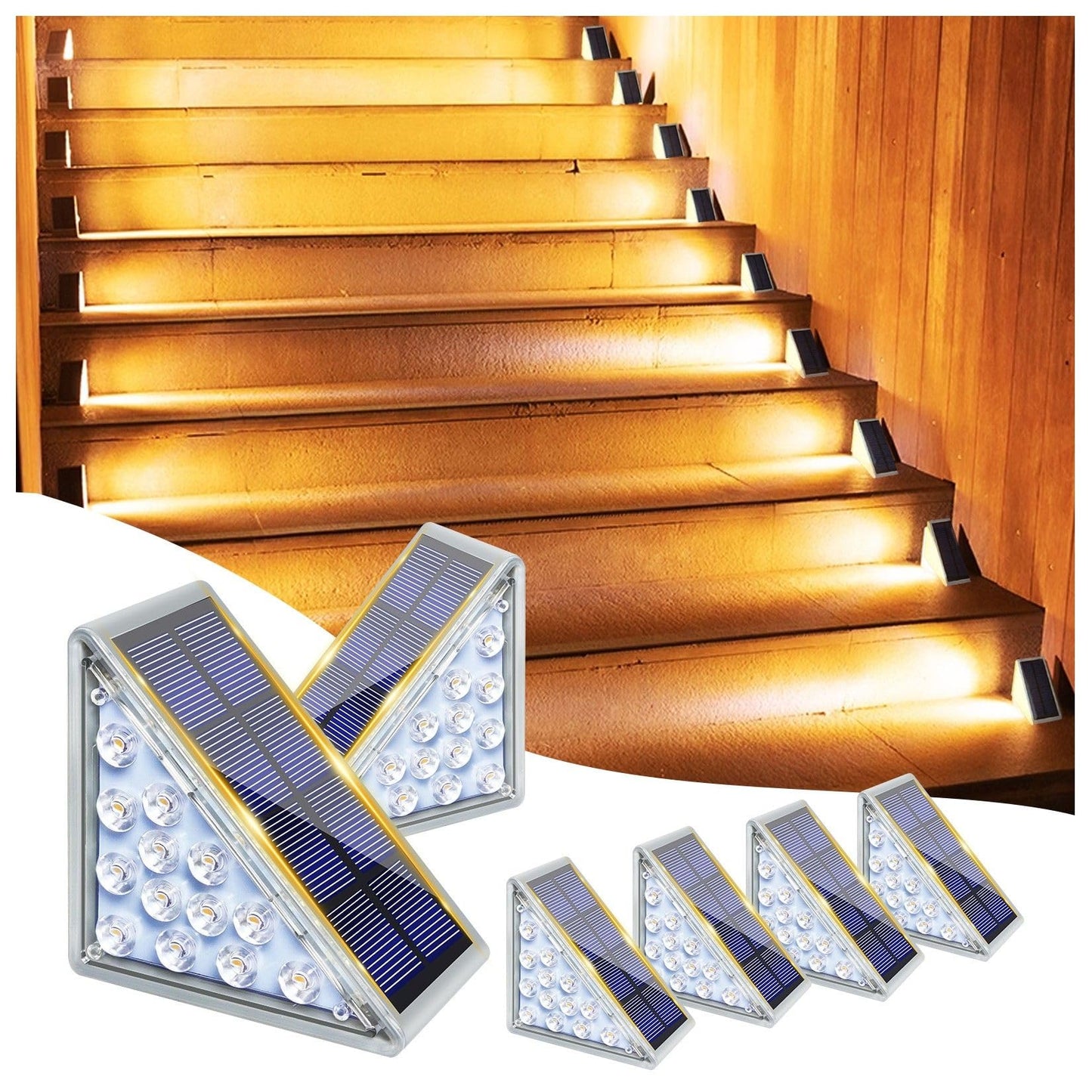 MoKasi Solar Stair Lights Outdoor - Triangle Stair Lights Outdoor Decor - LED Step Lights Waterproof - Solar Powered Porch/Patio/Curb Appeal/Front Door Motion Sensor Lighting - Warm White 6 Pack