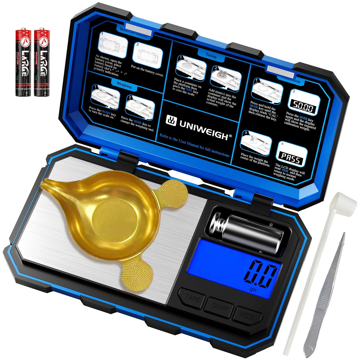 UNIWEIGH Digital Reloading Scale Precision 1500 Grains x 0.1gn,Powder for Reloading, Grain Scales with LCD Display/Tare/Calibration Functions,Microgram Scale Pocket,Includes Batteries