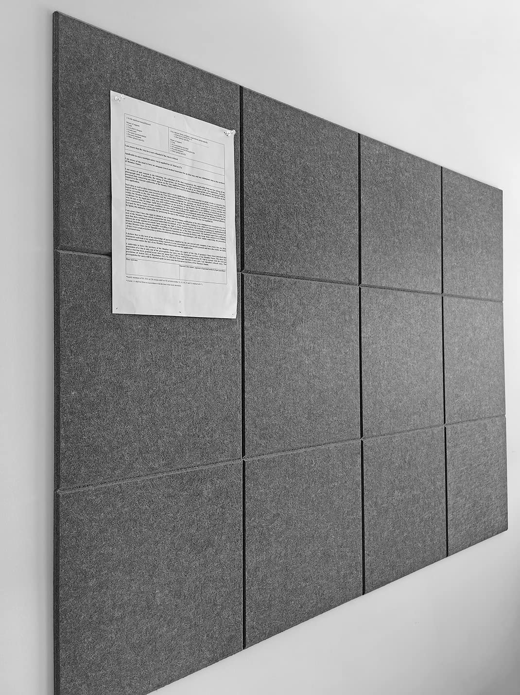 DECORITA Large Cork Board Alternative - 47x35in 12 Pack Felt Wall Tiles With Safe Removable Adhesive Tabs - Pin Board for Office, Tack Board 48 x 36 - Gray