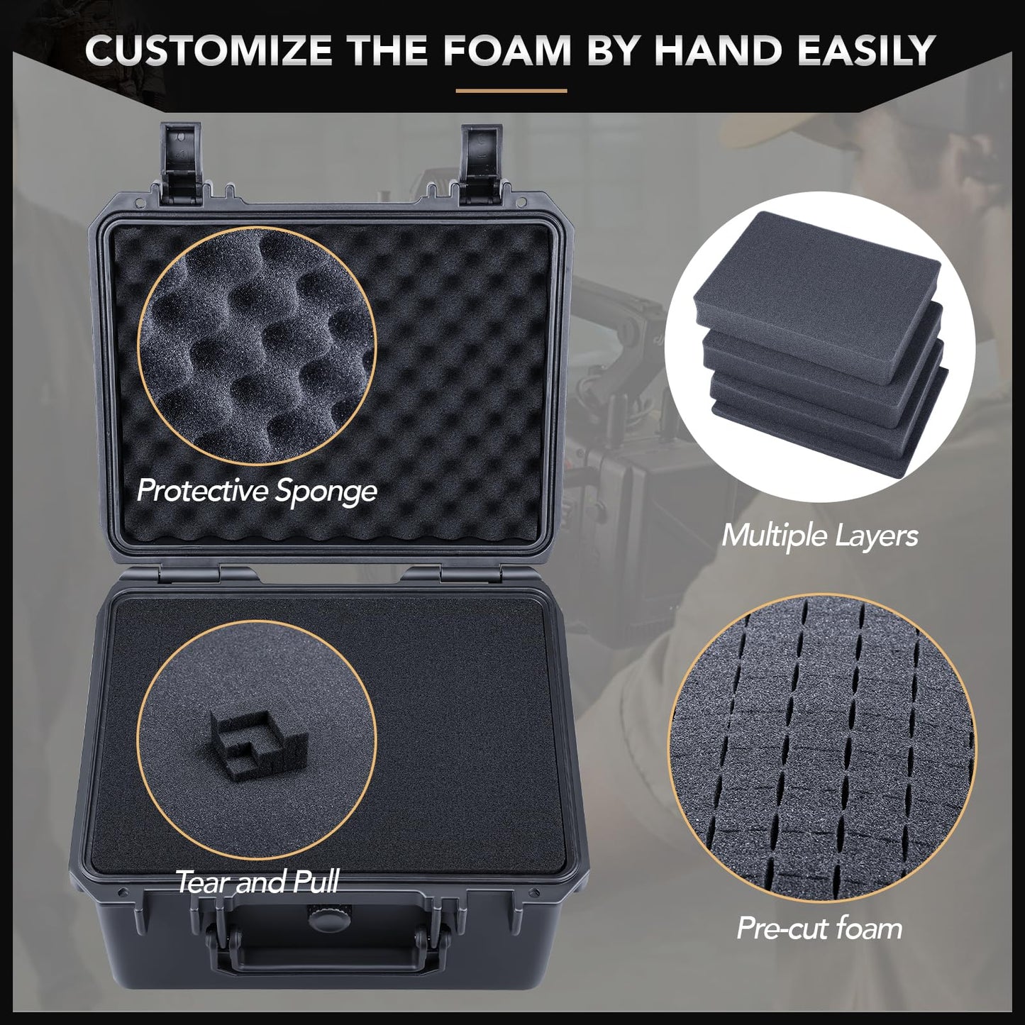 Lykus HC-2520 Waterproof Hard Case with Foam, Interior Size 9.8x7.5x6.1 inch, Suitable for Pistol,Microphone,Recorder,and More