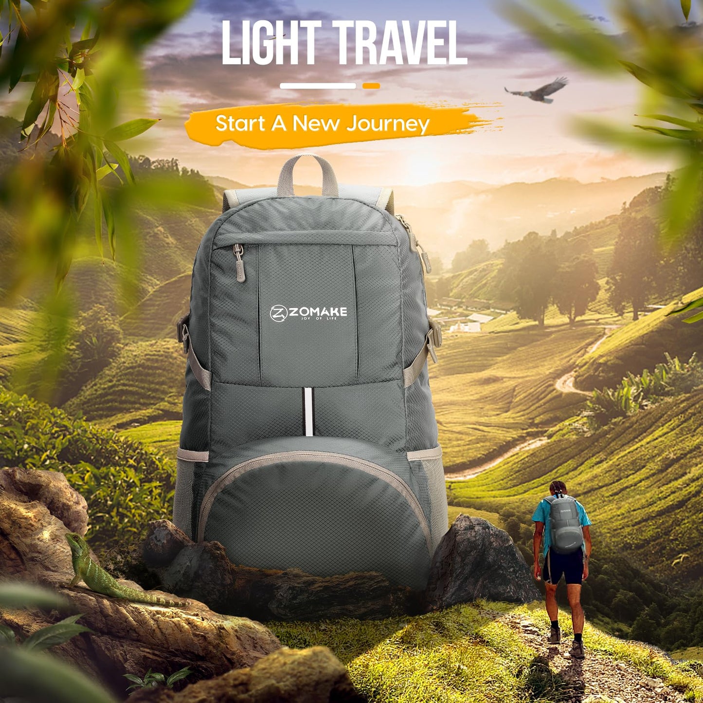 ZOMAKE Packable Hiking Backpack 35L, Water Resistant Lightweight Foldable Backpacks Daypack for Outdoor Hiking Women Men(Sliver Grey)
