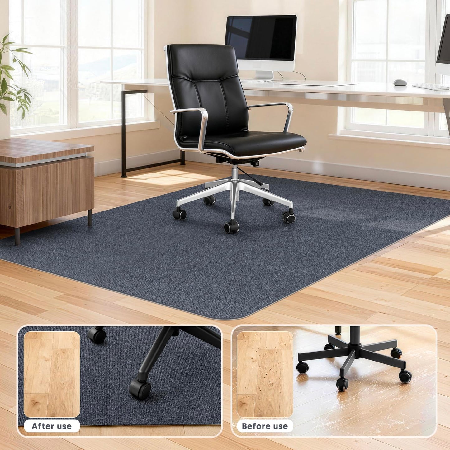 SHIEN Office & Gaming Chair Mat 100 X 140cm - PVC Carpet Floor Mat Non Slip, Desk Chair Floor Protector Rug Pad, Indoor Computer Chair Mat for Hardwood Floors & Home Office Use (Dark Grey, 100*140cm)