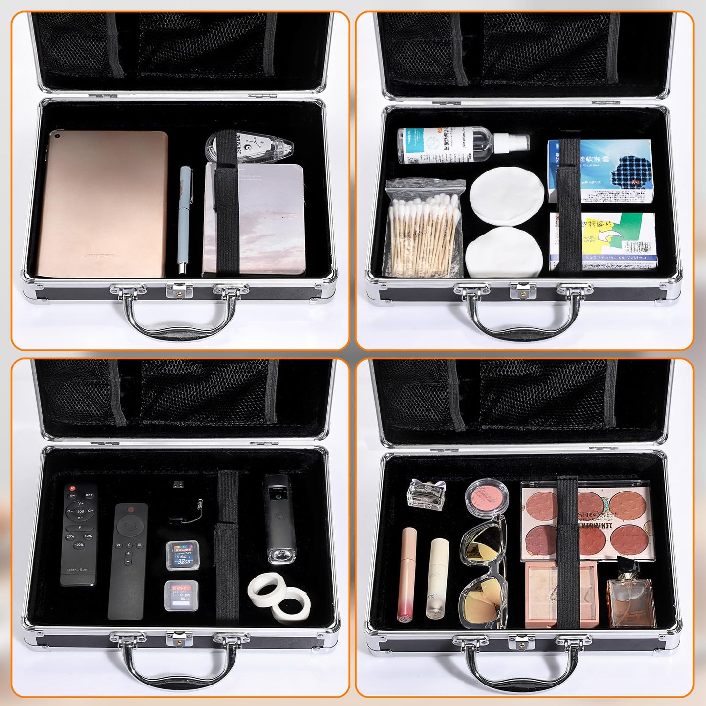 JuxYes Locking Clipboard Storage Box with Handle and Key, Aluminum Clipboard Case Portable Small Briefcase with Binder, Metal Letter Size Paper Organizer for Office Business Men, Silver Black