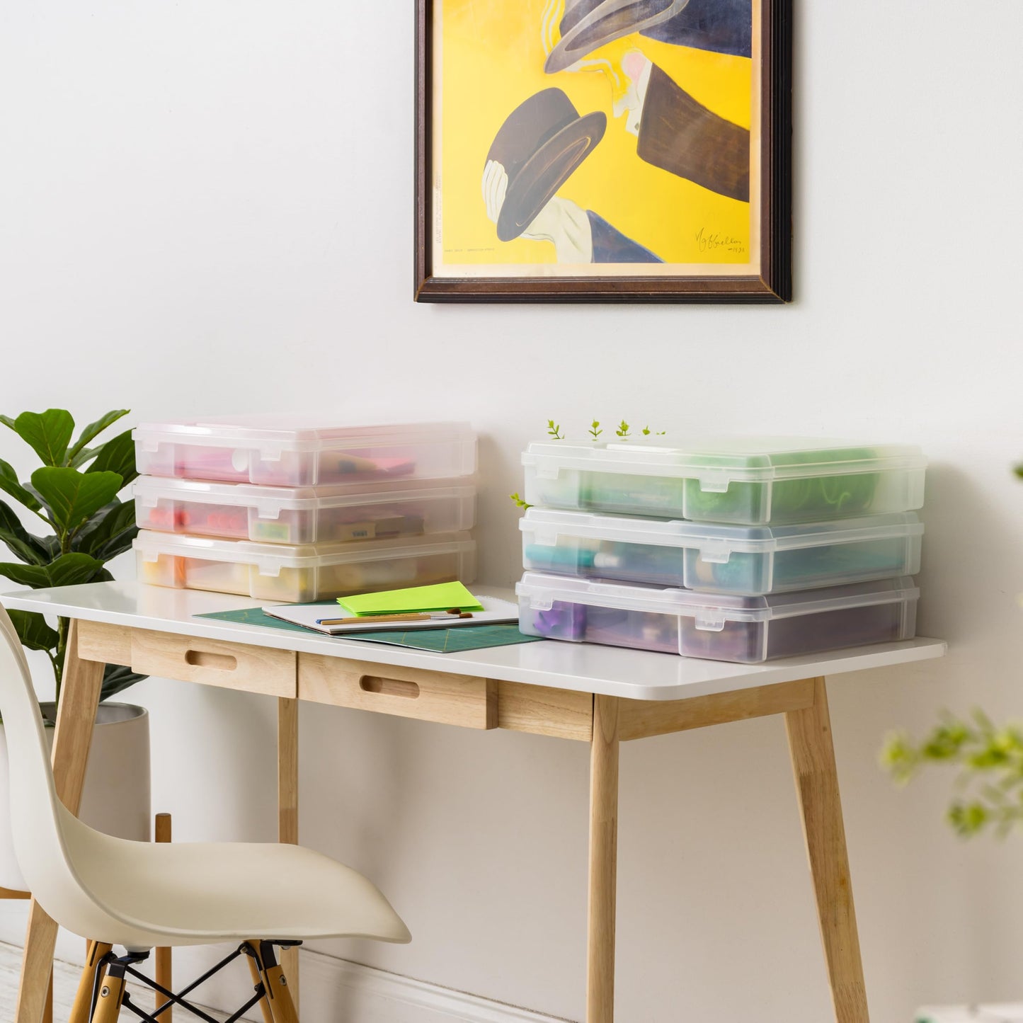 IRIS 12x12 Scrapbook Paper Storage Boxes, Clear Plastic Craft Storage Organizer Case with Lid, Art & Craft Paper Organizer for Documents & Supplies, Stackable Storage Containers – 6 Pack