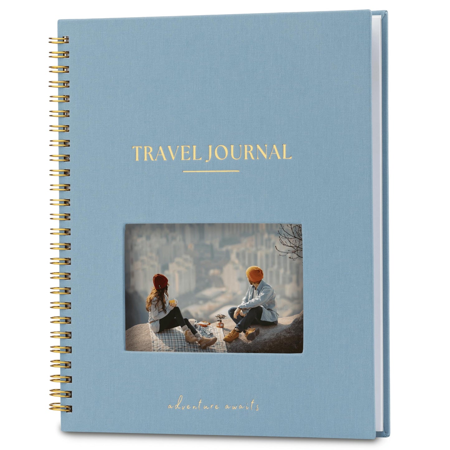Nook Theory Personalized Travel Journal for Women, Men - Linen Travelers Notebook, Adventure Book with Prompts, Perfect for Travel Gifts (Ocean)