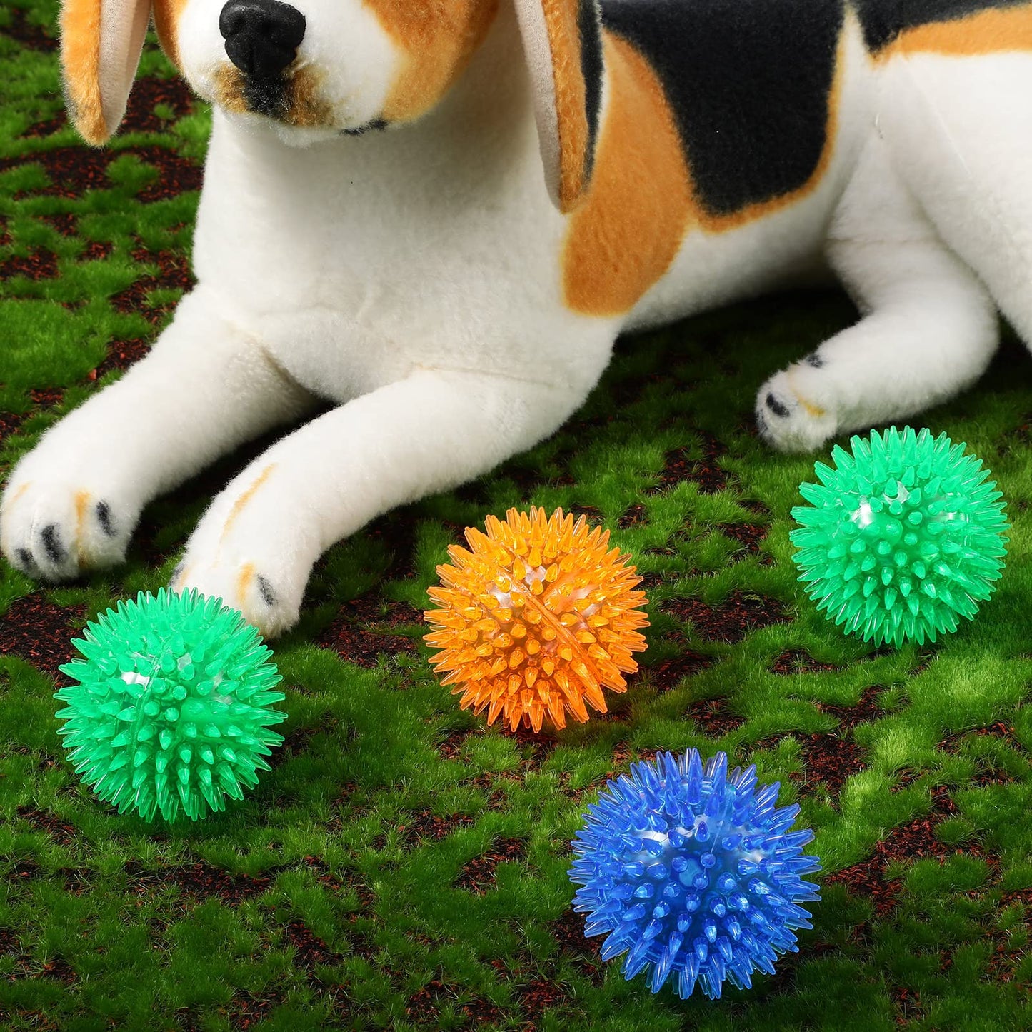 24 Pack Squeaky Dog Toys Balls 2.56'' Spiky Dog Balls Floating Pool TPR Puppy Fetch Chew Toy for Small Medium Doggy Aggressive Chewers Clean Teeth Training(Blue, Green, Orange)
