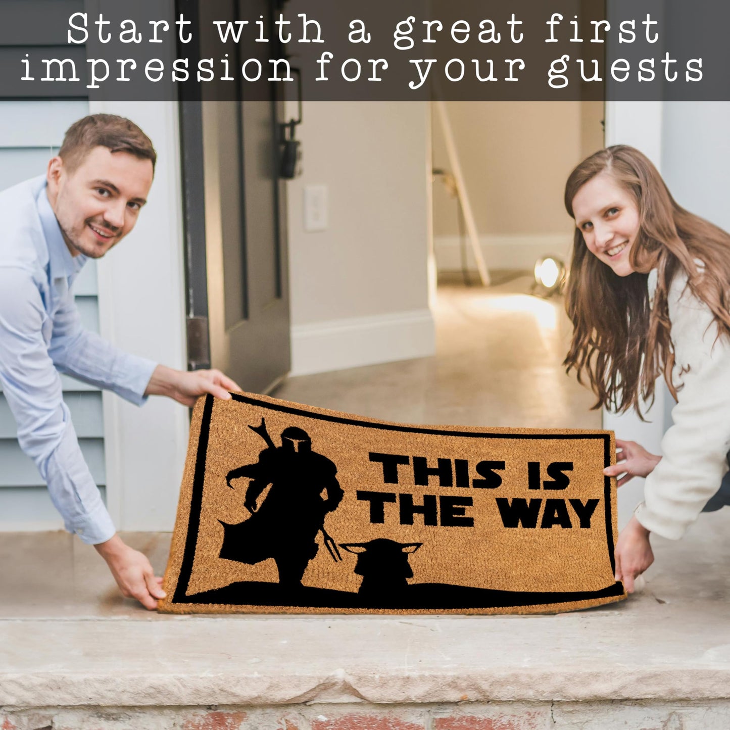 This is The Way Door Mat 30x17 Inch, S Wars Doormat Outdoor Coir for Covered Porch and Patio, w/Non-Slip PVC Backing, Welcome Mat Geek Decor Nerd Gift