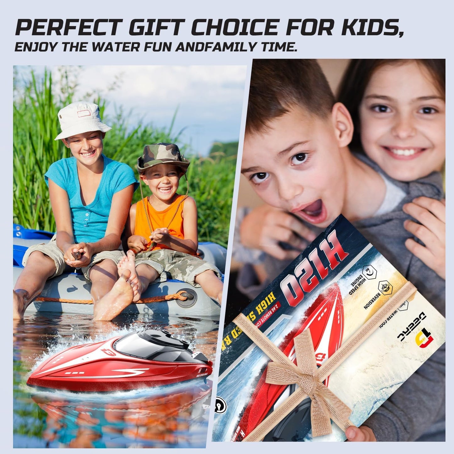 DEERC H120 RC Boat for Kids & Adults, 20+MPH Fast Remote Control Boat for Pool & Lake, 2.4GHz Racing Boat W/Rechargeable Battery, Low-Battery Alarm, Capsize Recovery, Great Gift for Boys Girls