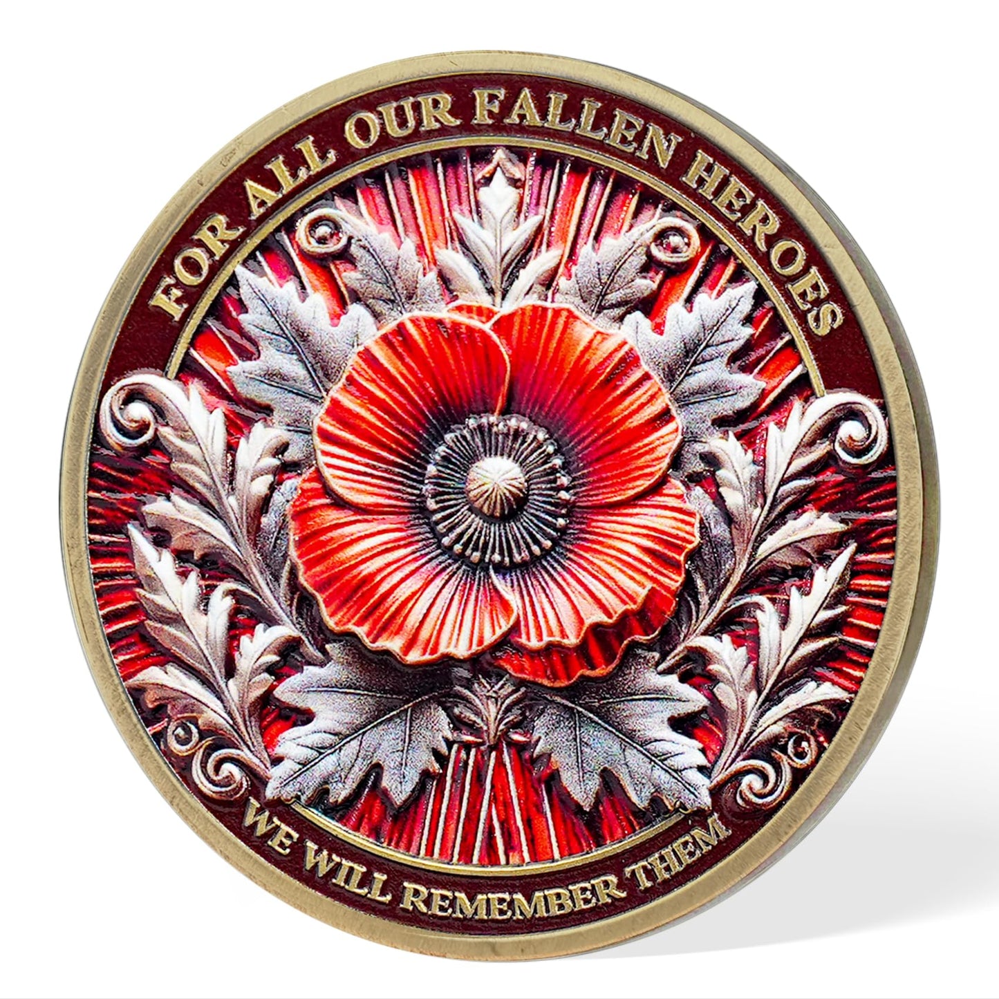 IELCJJ Poppy Military Challenge Coin - Memorial Coin Honoring Fallen Heroes with Poppy and Cross - Veterans Challenge Coin - Patriotic Military Memorabilia Gift (5 PCS)