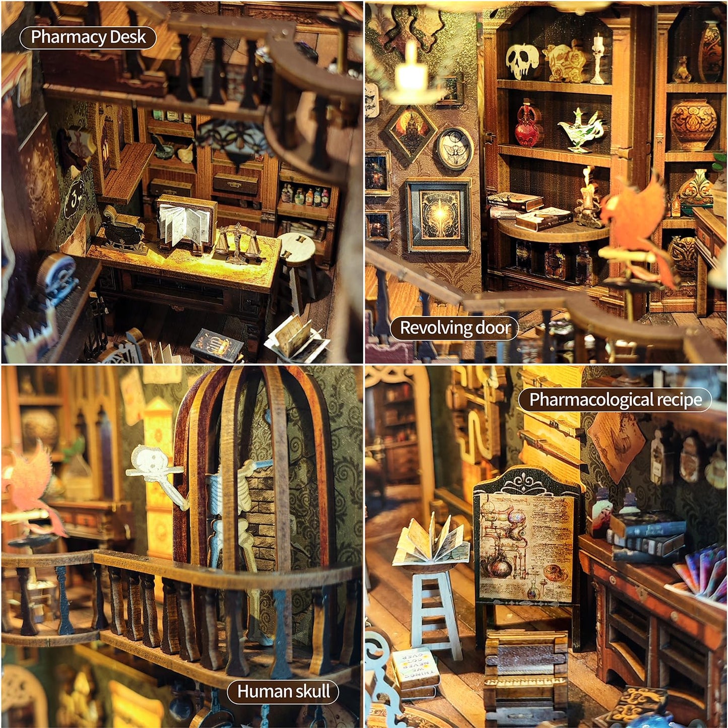 Book Nook Kit, Magic Store Dollhouse Booknook Bookshelf Insert Decor Alley DIY Miniature House Kit with Led Light Crafts for Adults and Teens to Build Creativity Model Gift