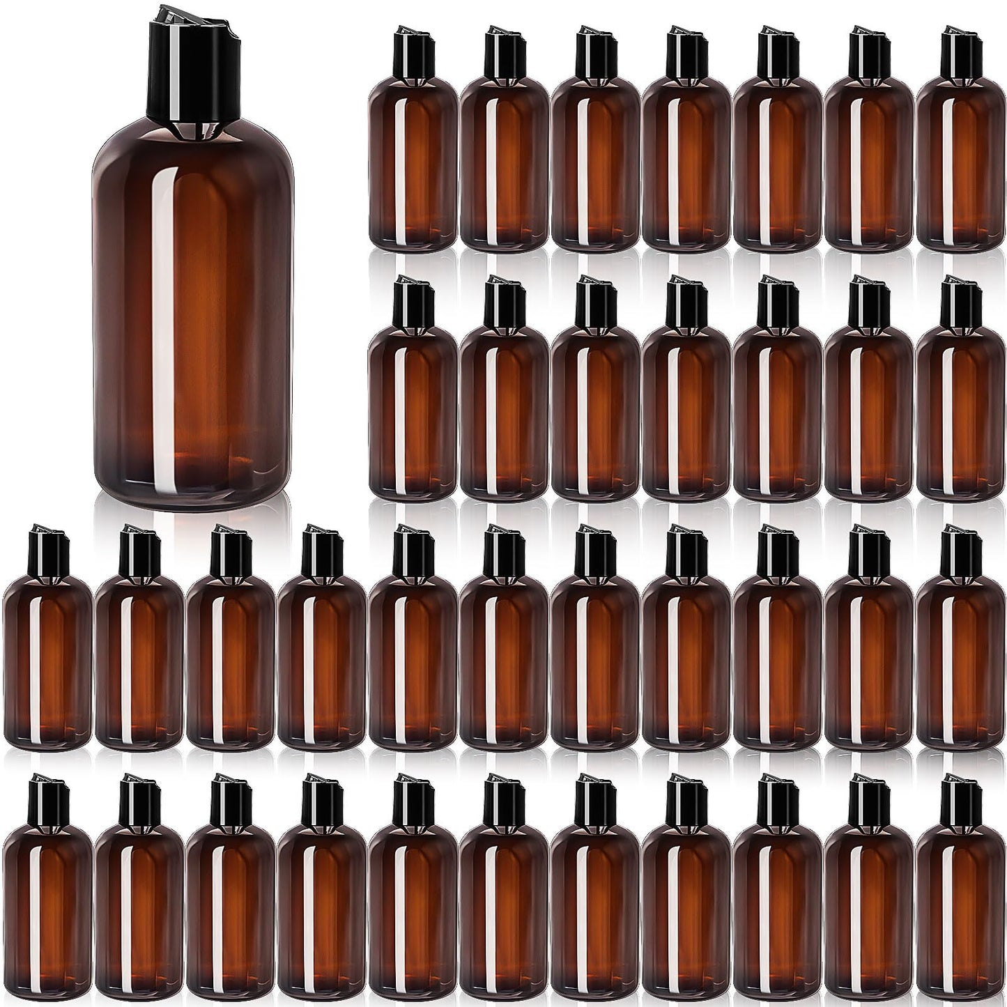 36 Pack Amber Plastic Travel Bottles, 8.5oz Reusable Cosmetic Squeeze Containers with Disc Top Flip Cap, Refillable Empty Containers for Shampoo Conditioner Toiletries Liquid Soap (250ml)