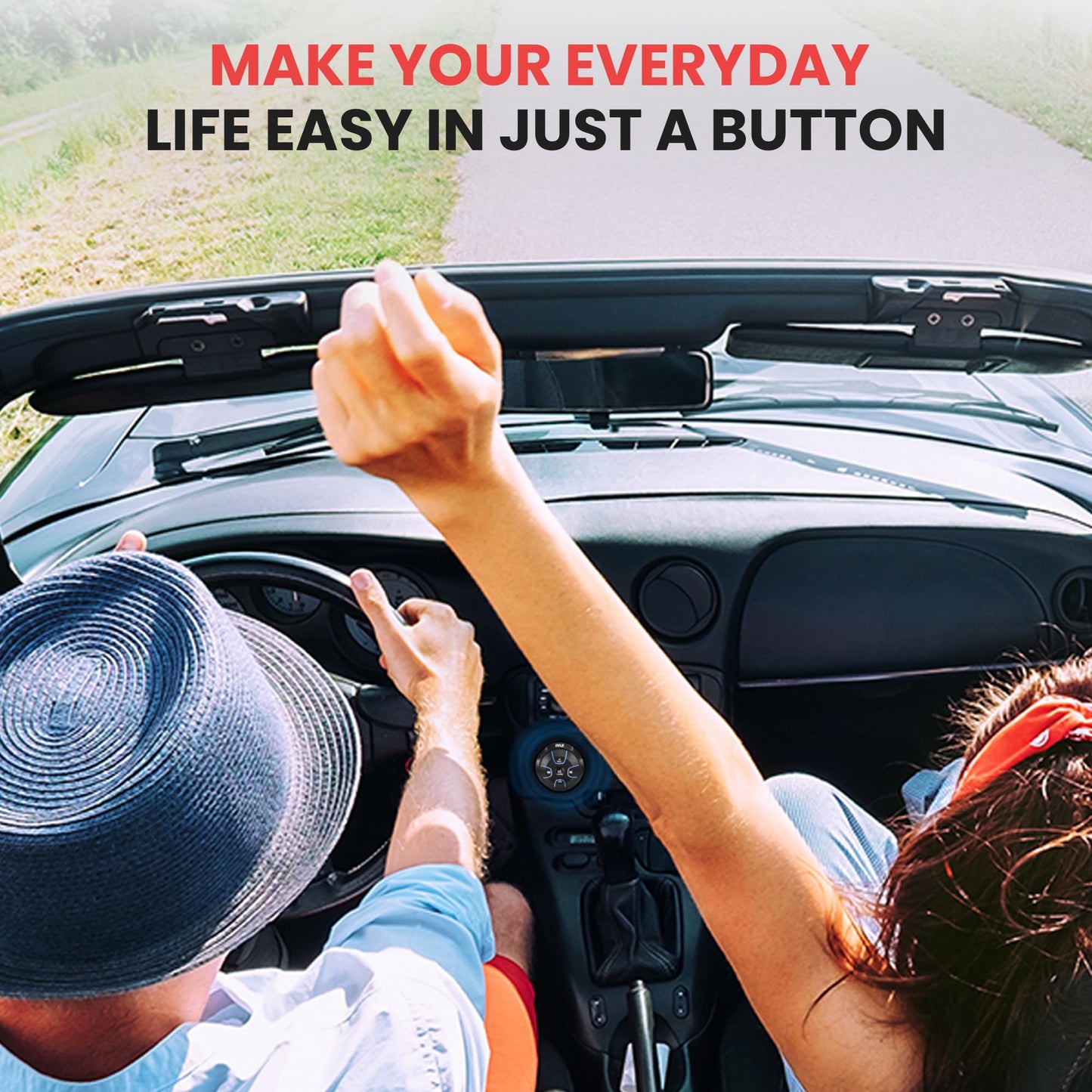 Pyle Amplified Wireless Bluetooth Audio Controller - 300 Watt Bluetooth Media Button, Waterproof Marine Receiver Remote Control W/Aux, Mount for Car Truck Boat Marine Powersport Vehicles - PLMRBT18