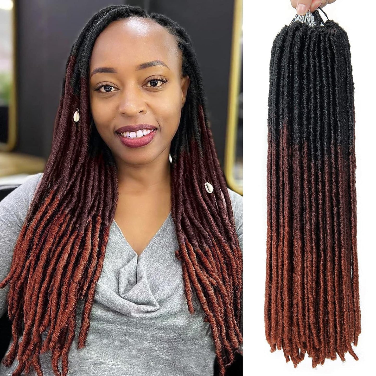 18 Inch Goddess Faux Locs Straight Gypsy Locs Crochet Hair 3 Tone Ombre Crochet Braids Dreadlocks Pre-Looped Synthetic Hair Extensions 18 Strands/Pack(Pack of 6, T1B/530/350)
