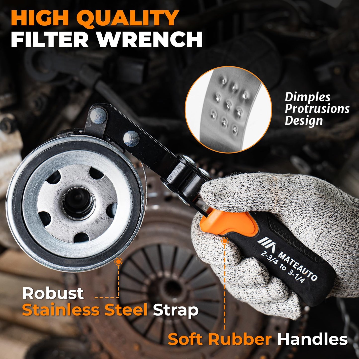 MateAuto Oil Filter Wrench Set of 8 Adjustable Wrench 9" & 12" Universal Oil Filter Removal Tool with 1/2" to 3/8" Adapter, Organized in Storage Case