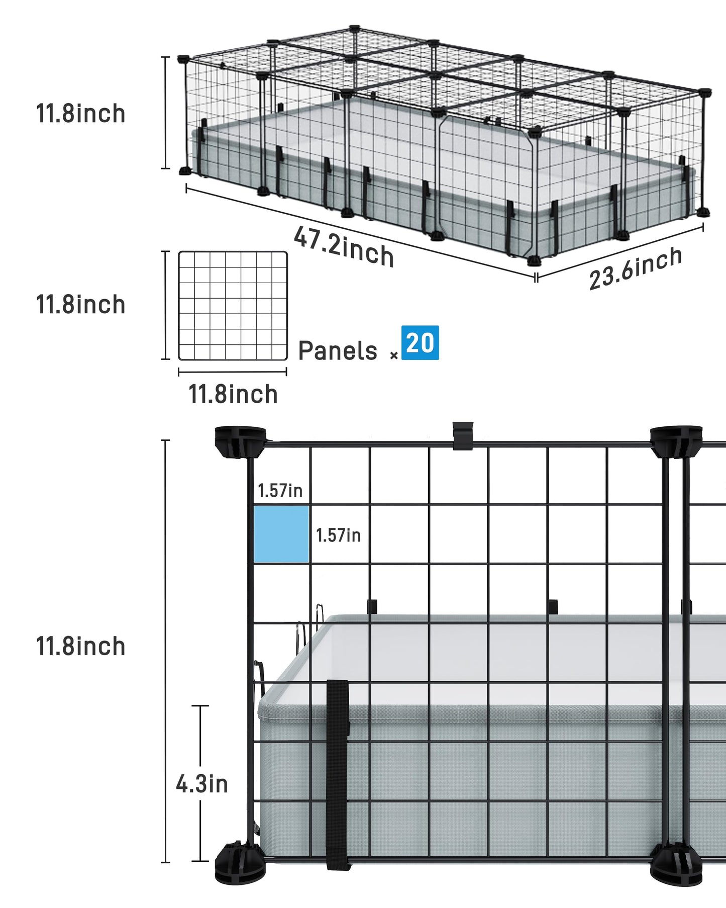 BUCATSTATE 20 Panels Guinea Pigs Cages, Small Animal Playpen with Waterproof Mat, 120 * 60 * 30cm Metal Hedgehog Enclosure with Door for Bunny Rabbit Chinchillas