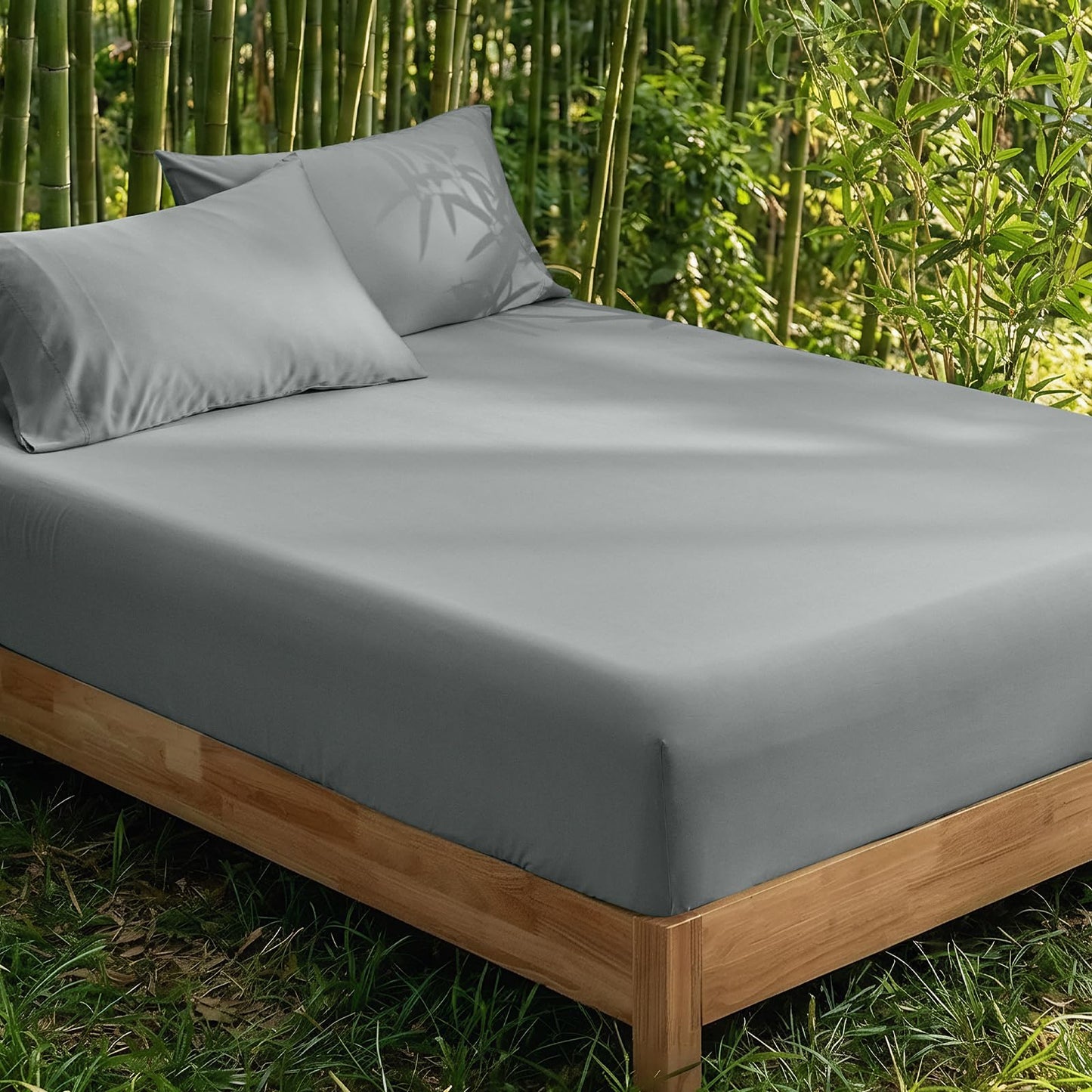 David's Home Cooling Fitted Sheet King Size, 100% Rayon Derived from Bamboo, 16" Deep Pocket 2.5cm Wider Elastic, Luxury Smooth Silky Soft Breathable Bottom Sheet for Hot Sleeper, Gery