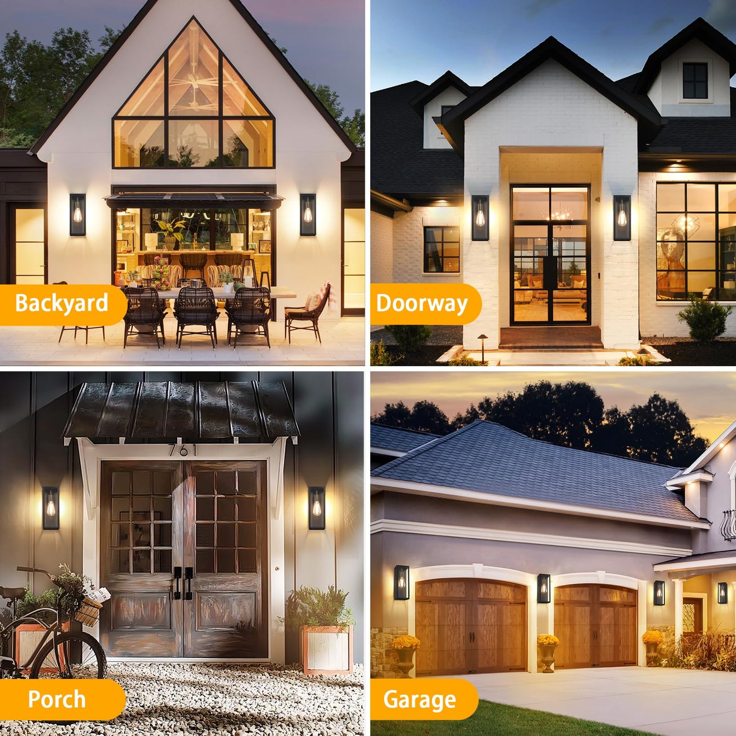 9.5'' Small Outdoor Exterior Wall Lights for House 2Pack, Waterproof Matte Black Exterior Lighting Fixtures with Tempered Glass, Front Porch Lights Outdoor Coach Lights for Garage Carriage, None-Bulb