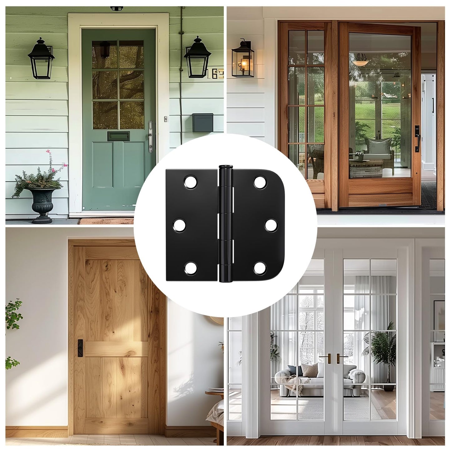 Haidms 18 Pack Black Door Hinges 3 Inch Interior Half Circle 5/8" and Half Square - Residential & Heavy-Duty Hardware, Adjustable Black Hinges
