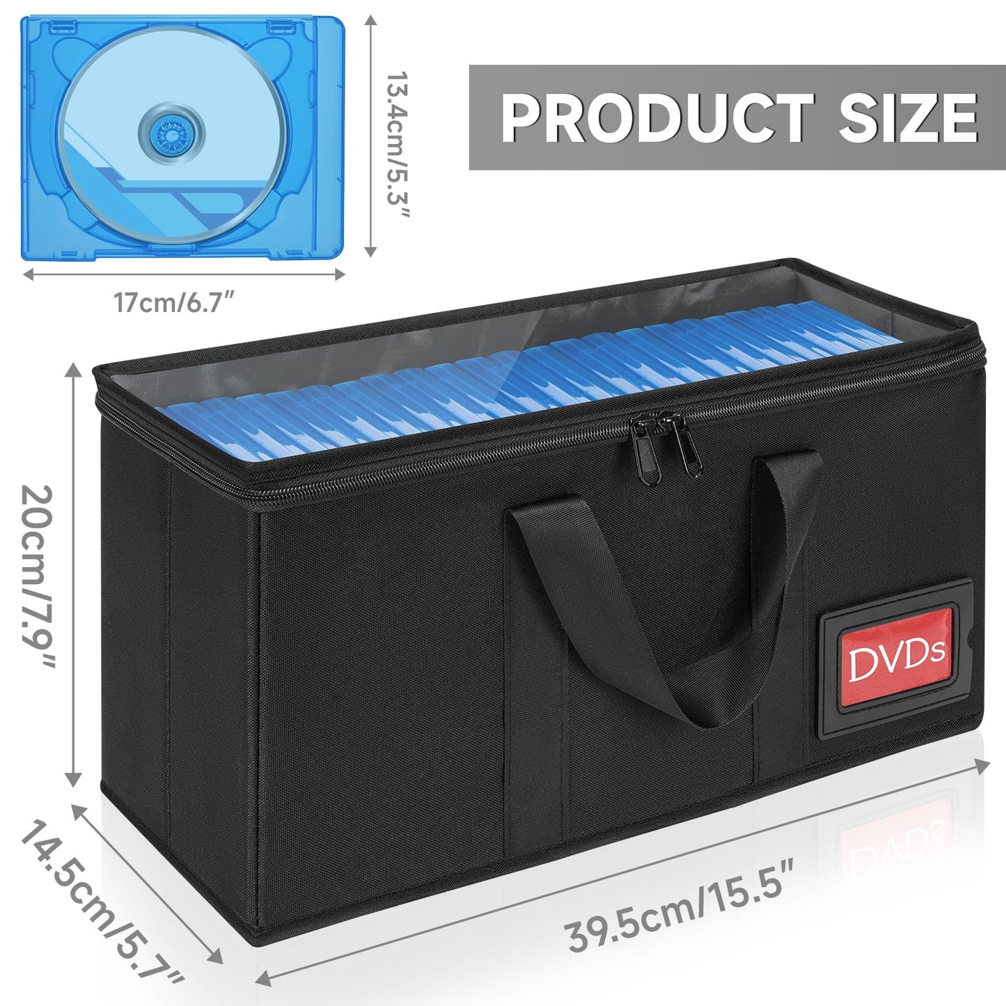 6 Pack-DVD Storage Boxes, PVC Clear Lid, DVD Case Holder Organizer with Index Labels-15.4"x 5.5"x 7.9" DVDs Storage Holder Bags for DVDs, CDs, Video Games, Books, Each Hold up to 25 DVDs Jewel Cases