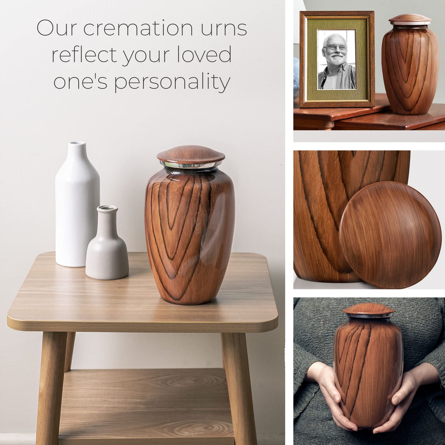 Aubree Woodgrain Aluminum Urns for Adult Male. Cremation urns for Human Ashes Adult Female. Decorative Wood urns for Human Ashes by Restaall