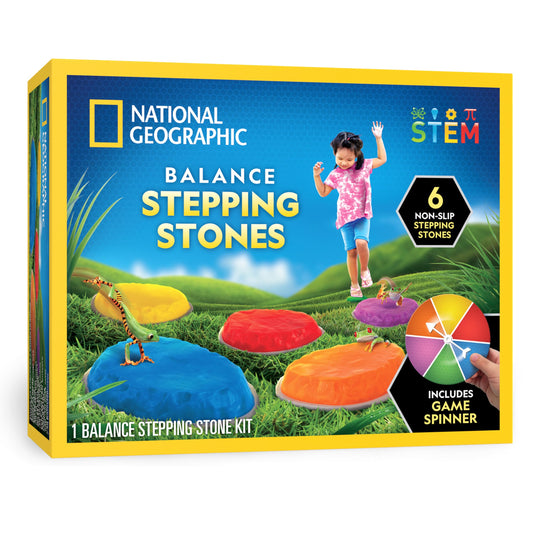 National Geographic Stepping Stones for Kids - 6 Durable Non-Slip Stones Encourage Toddler Gross Motor Skills, Balance, Obstacle Course