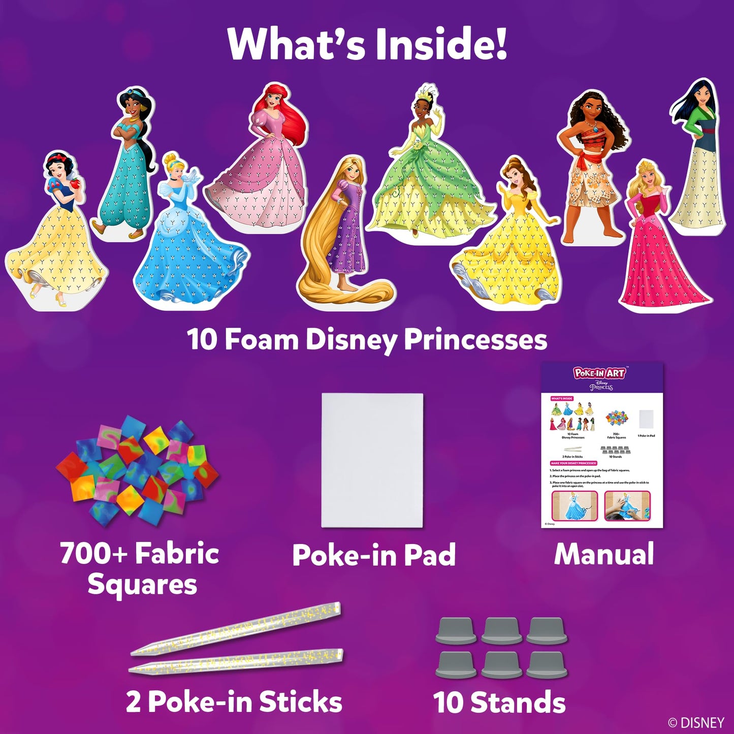 Skillmatics Poke-in Art - Disney Princesses, Mess-Free Fun for Kids, DIY Wood Craft Kits, Creative Activity, Gifts for Girls Ages 4, 5, 6, 7, 8, 9, Includes Cinderella, Ariel, Moana, Rapunzel & More