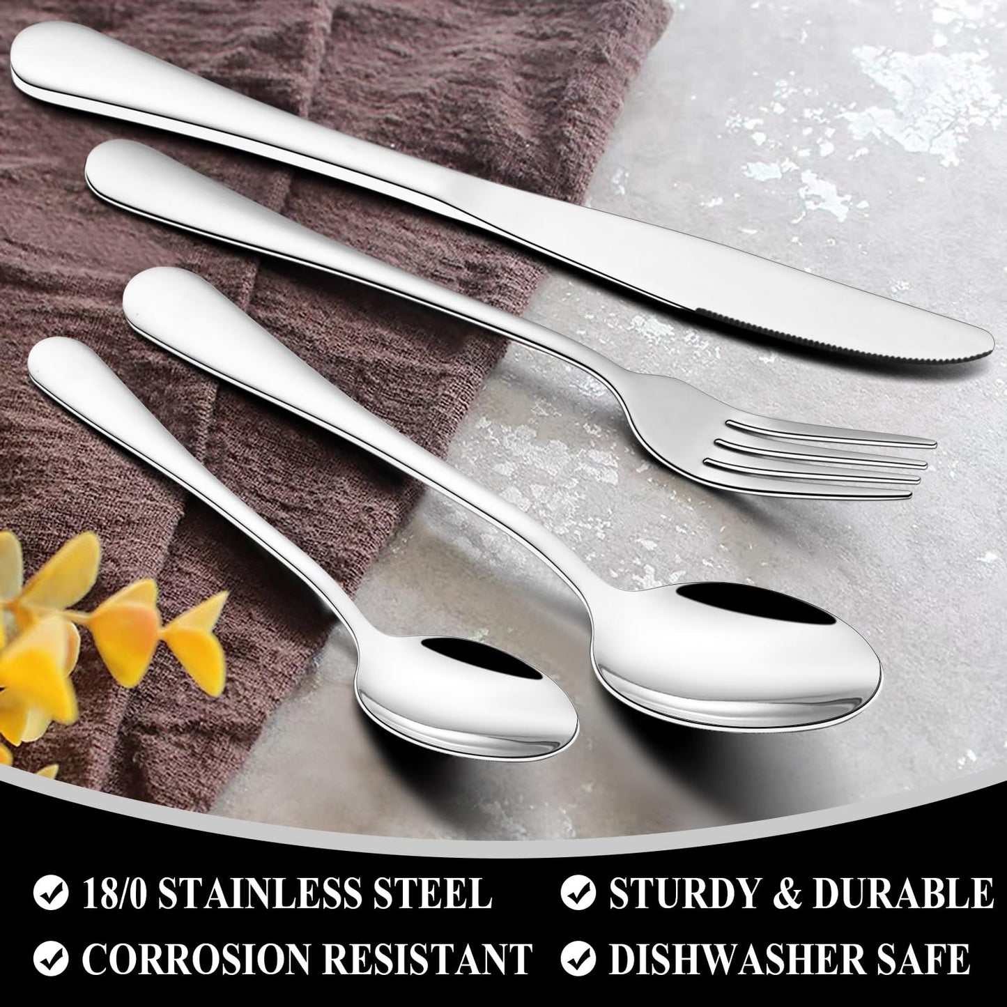 40 Piece Silverware Set, Wildone Stainless Steel Flatware Utensils Service for 8, Include Knives/Forks/Spoons, Mirror Polished, Dishwasher Safe