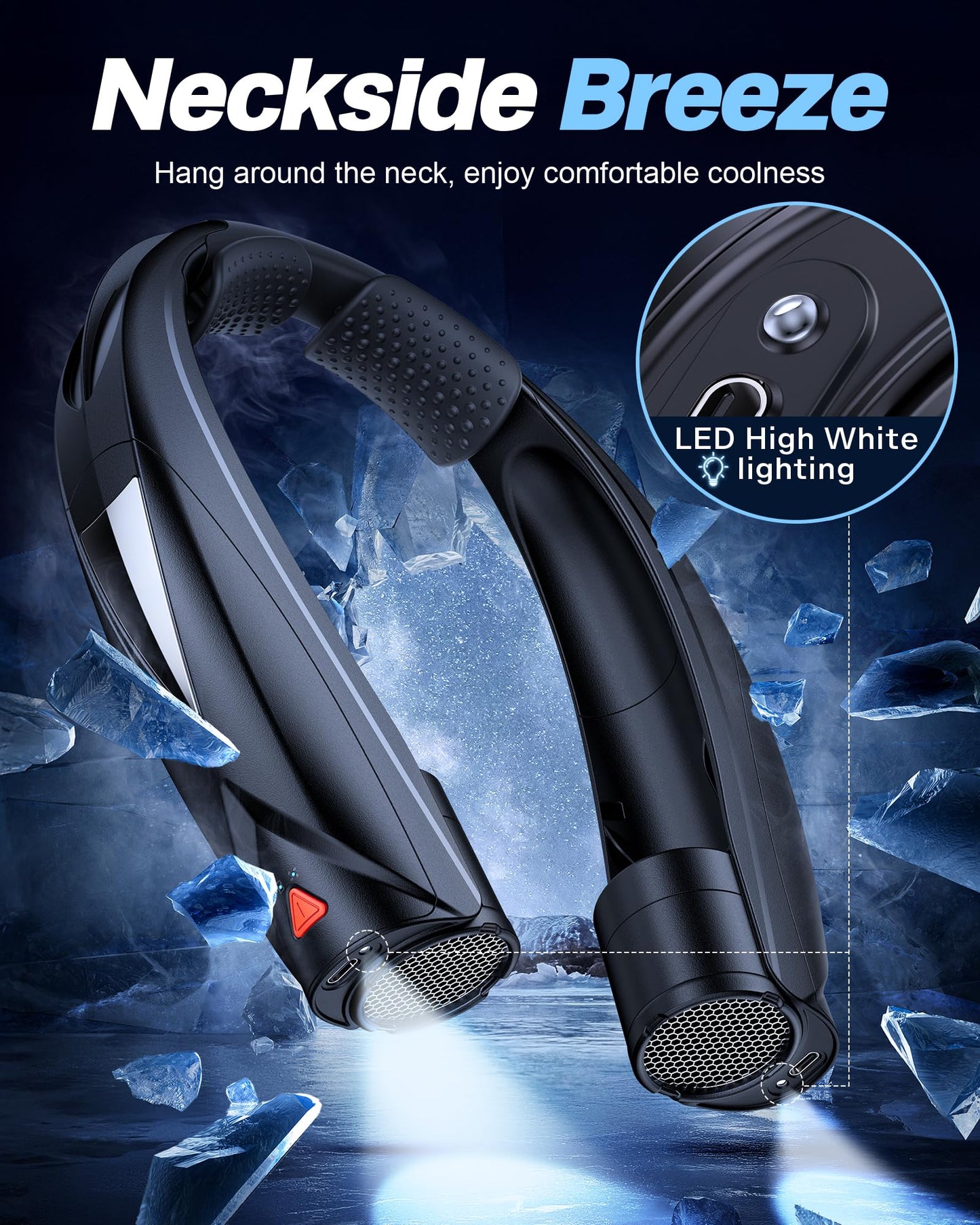 Laimiod Portable Neck Fan - with LED Light, 6-20 Hrs Long Battery, 6-Speed Adjustable, USB-C Rechargeable, Ultra Quiet, Hands-Free Personal Cooling for Men Women Outdoor Indoor
