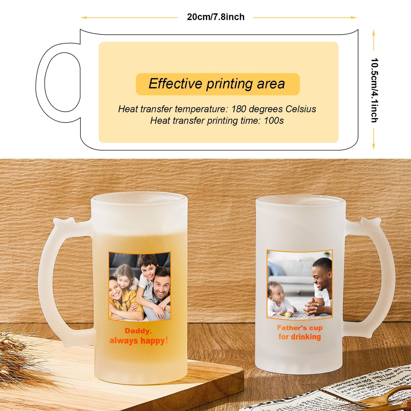 Mifoci 6 Pcs Sublimation Blank Beer Mugs Personalized Tazas para Father's Day Present 16 oz Frosted Beer Glass Cups Can Add Photo Text or Image Gift for Dad Husband Groomsmen Wedding Oktoberfest