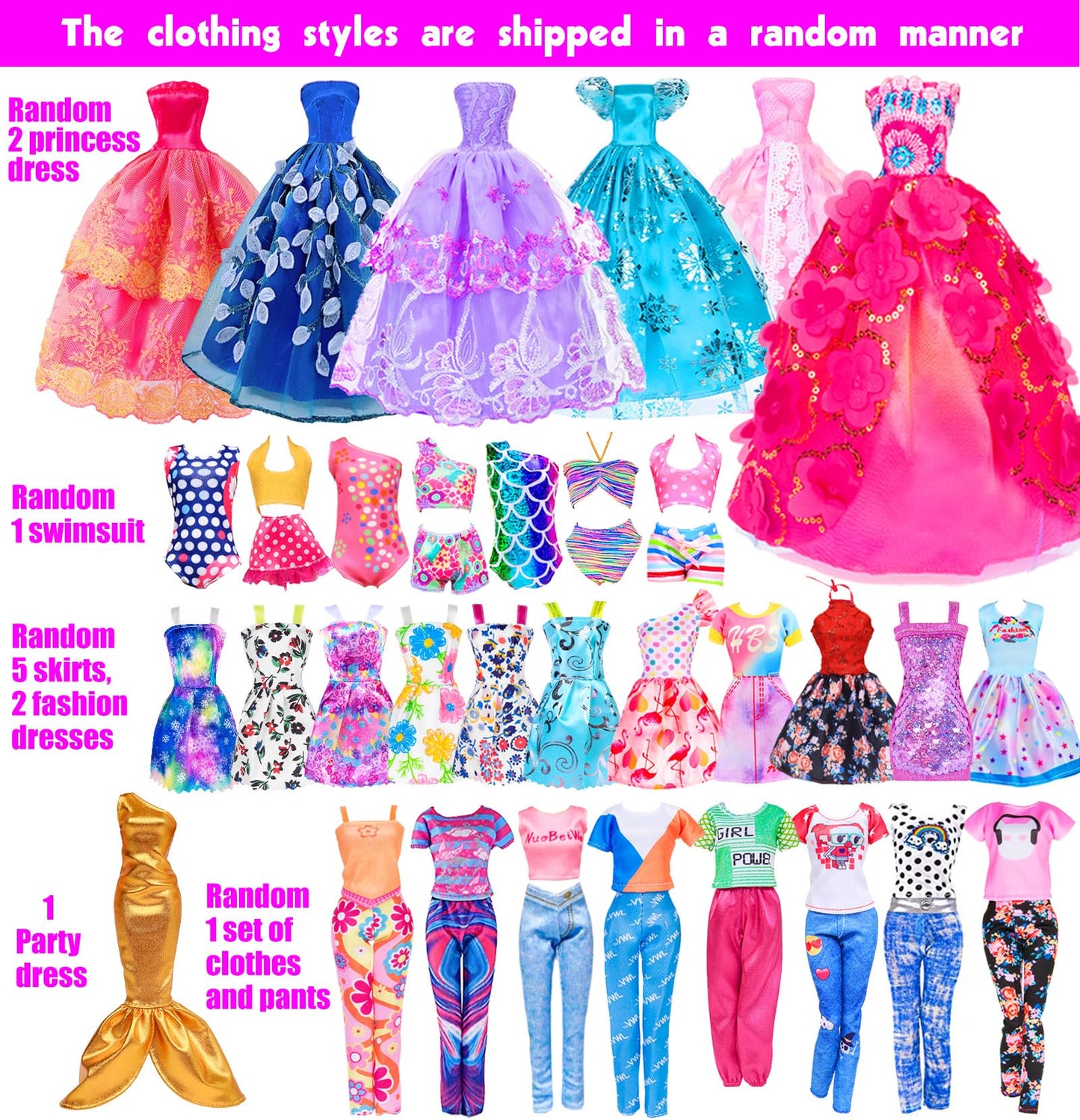 ebuddy 105 Pcs Doll Clothes and Accessories 11.5 Inch Doll Closet Including 12 Looks, Rack Dress Shoes Hangers Necklace and Other Accessories(No Doll)