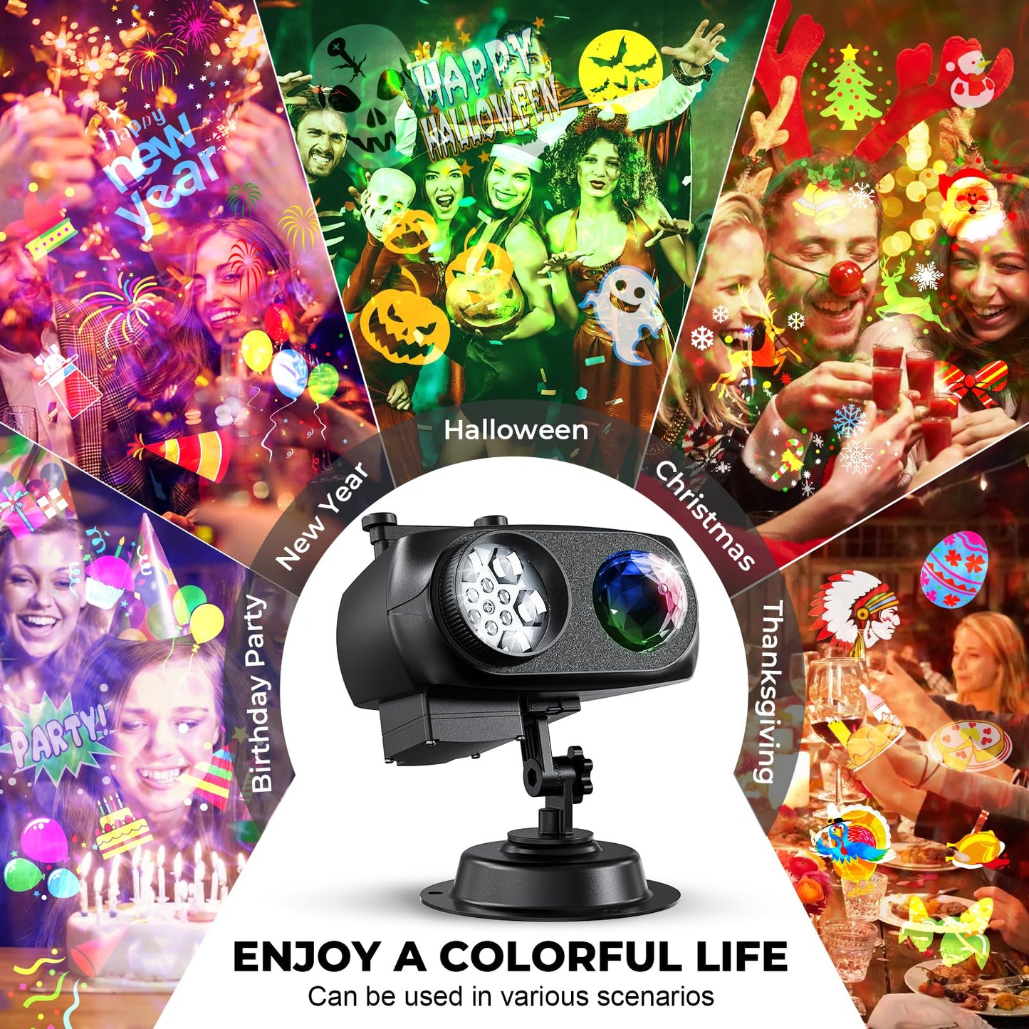 Christmas Projector Lights Outdoor Waterproof,15W Brighter HD Ocean Wave Effect 12 Slides 96 No Fade Pictures Light for Gift Christmas Halloween Decoration