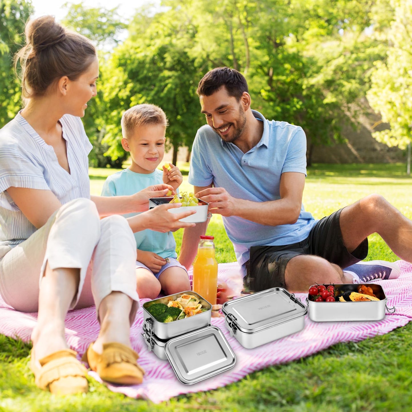 VIKCOLEE 4 PCS Stainless Steel Bento Box 550ml, Metal Lunch Box Food Containers, Steel Lunch Container for Home, Work, Camping (4pcs, 550ml)