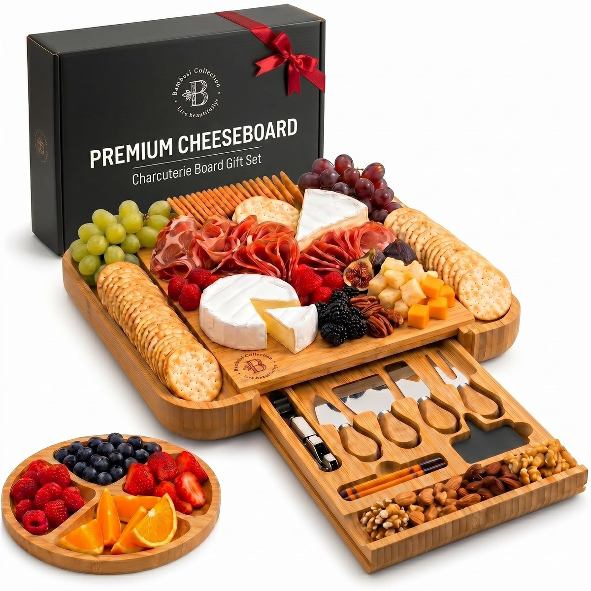 Charcuterie Boards - Large Bamboo Cheese Board Set with Knives, Serving Meat and Cheese Platter Tray for Housewarming Gifts New Home, Wedding, Bridal Shower, Birthday Gifts for Women, Hostess