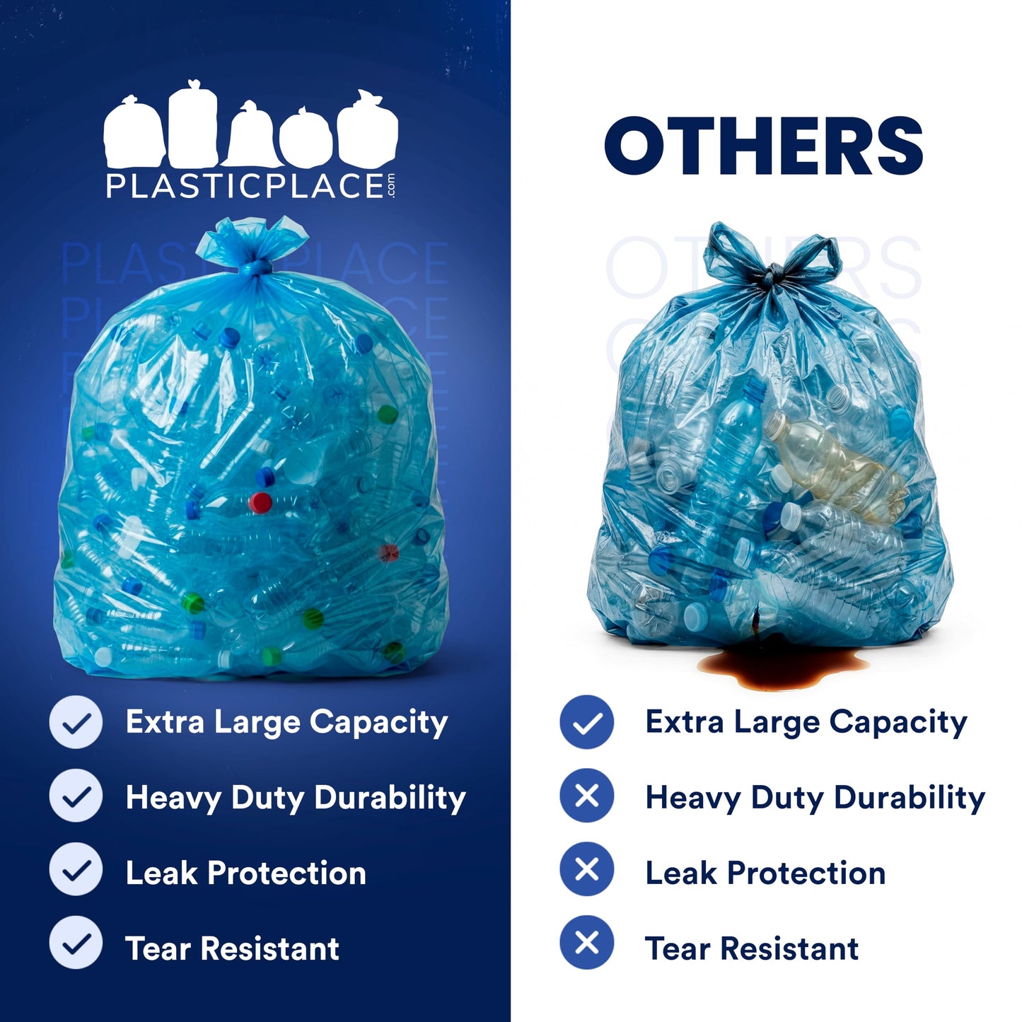Plasticplace 95 Gallon Recycling Trash Bags, 61"W x 68"H, 1.5 Mil, Blue, 25 Count (Pack of 1)