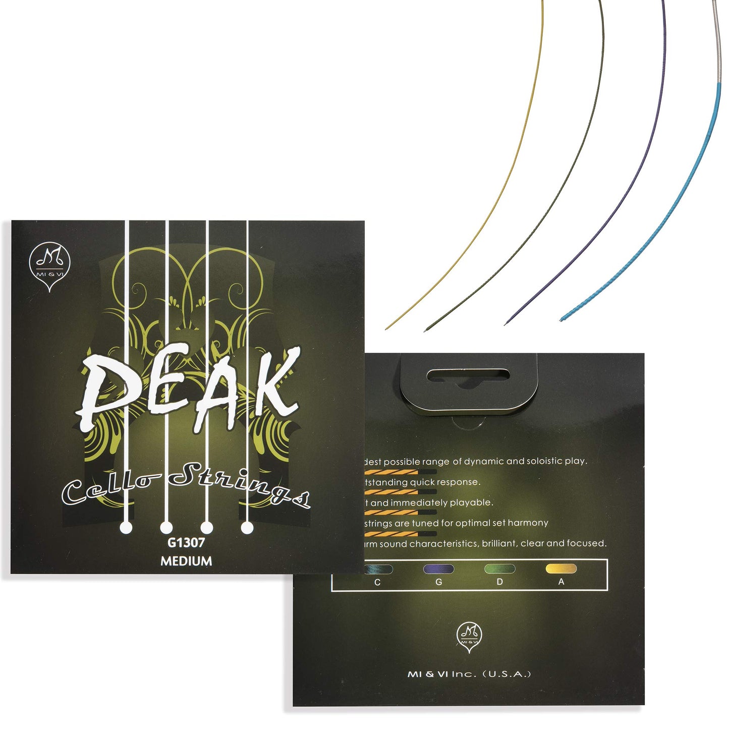 MI&VI PEAK Cello Strings — 4/4 Scale Full Set (A-D-G-C) | Best Choice | German Steel Rope Core | Great Sound | High Value | Ball-Ends | Medium Gauge Tension - By MIVI Music (Cello 4/4)