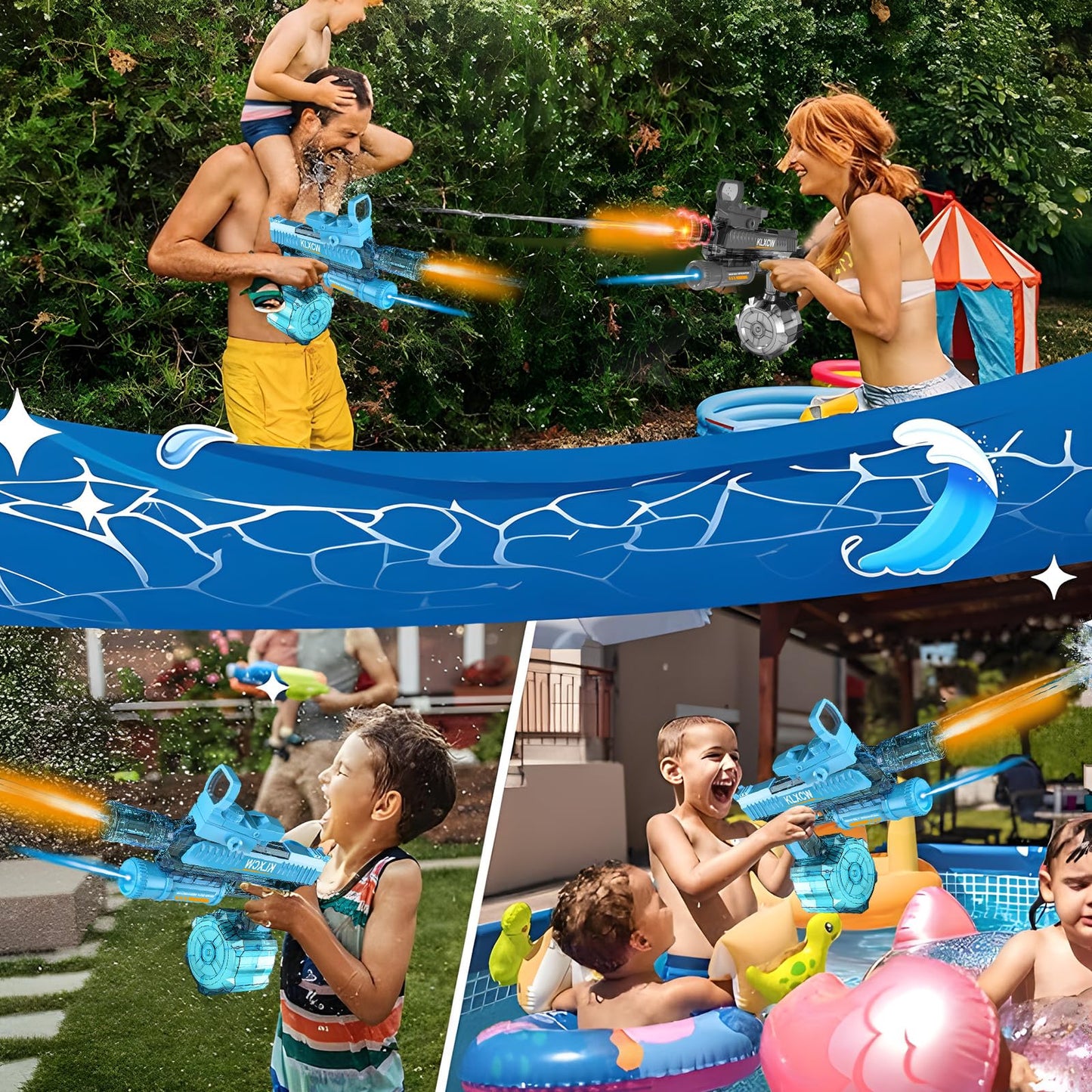Skirfy Electric Water Gun with 750 CC for Kids Adults, Water Pistol High Powered IP67 Waterproof Up to 32FT,Ideal for Outdoor Swimming Pool Beach Games-Blue