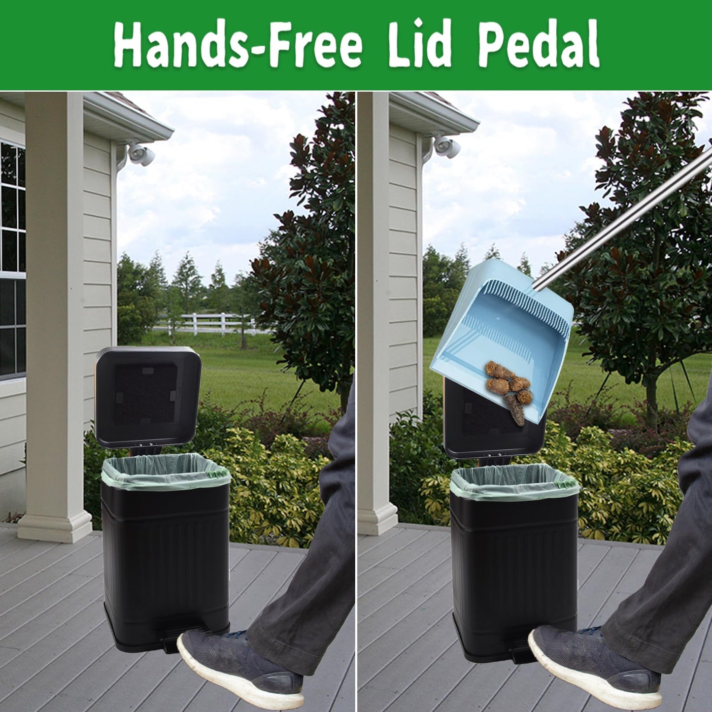 Umtiti 5L Dog Poop Trash Can with Lid for Outdoors，1.3 Gallon Trash Can with Activated Carbon Filter & Plastic Bags, Pet Waste Container，UP5L-BK-Fang