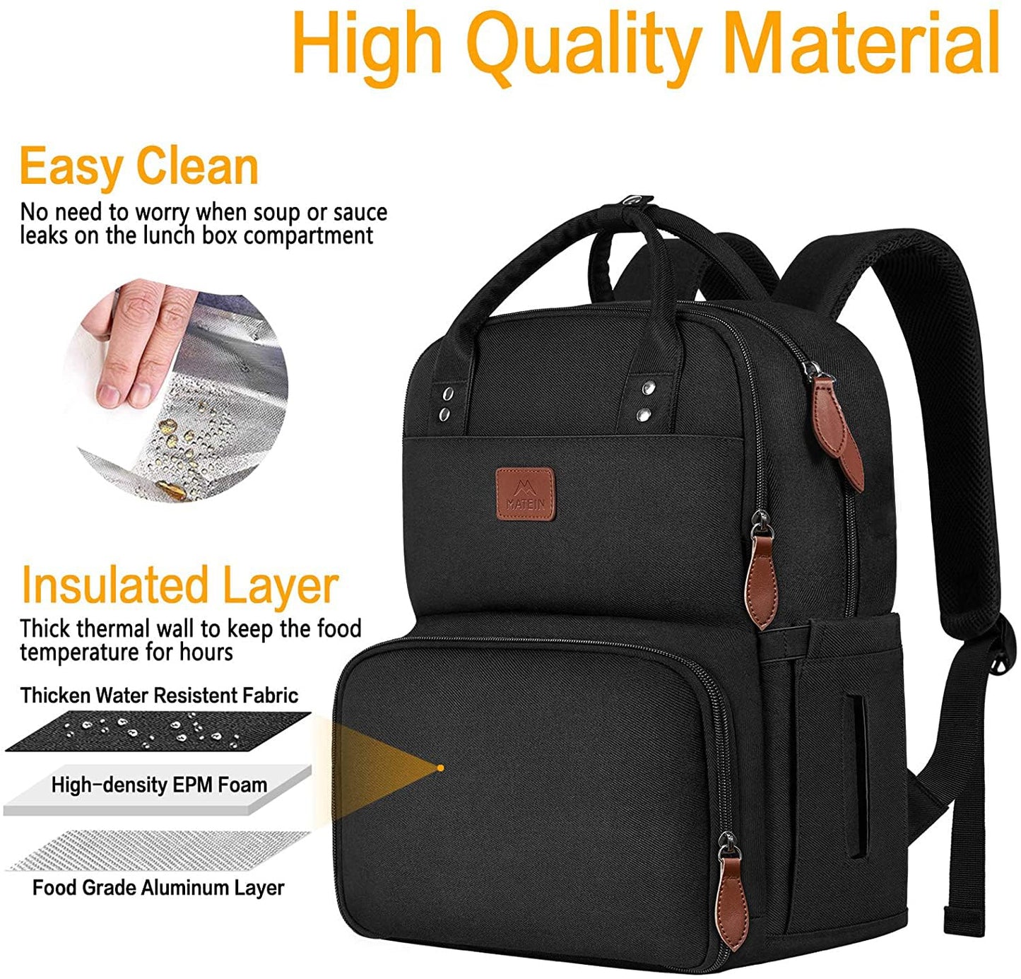 MATEIN Lunch Backpack for Women, Insulated Cooler Backpack with USB Port, 15.6 inch College Laptop Backpack Reusable Water Resistant Work Backpack for Work Beach Camping Picnics Hiking Womens Gift