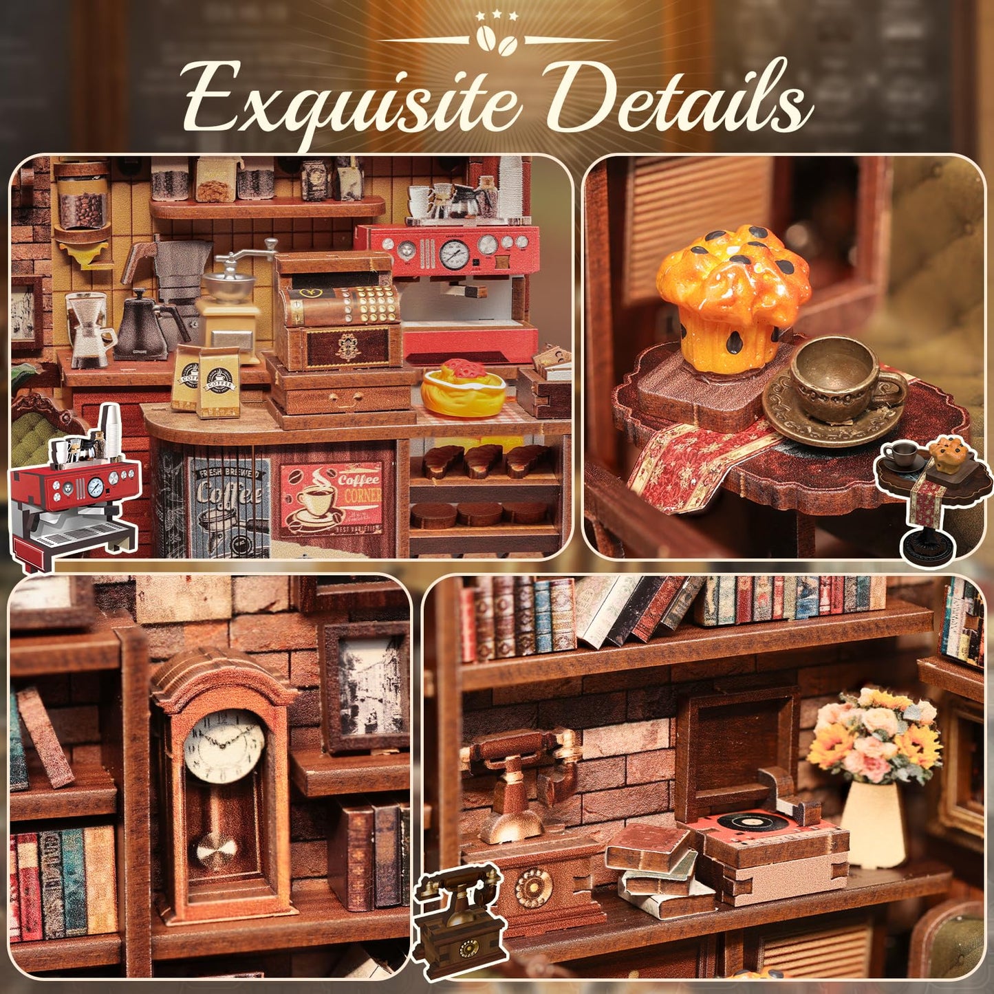 CUTEBEE Book Nook Kit - DIY Miniature House Dollhouse Kit for Adults and Teens, Booknook Tiny Japanese House Bookshelf Decor 3D Wooden Puzzle, Gifts for Family, Friends (Corner Coffee Shop)