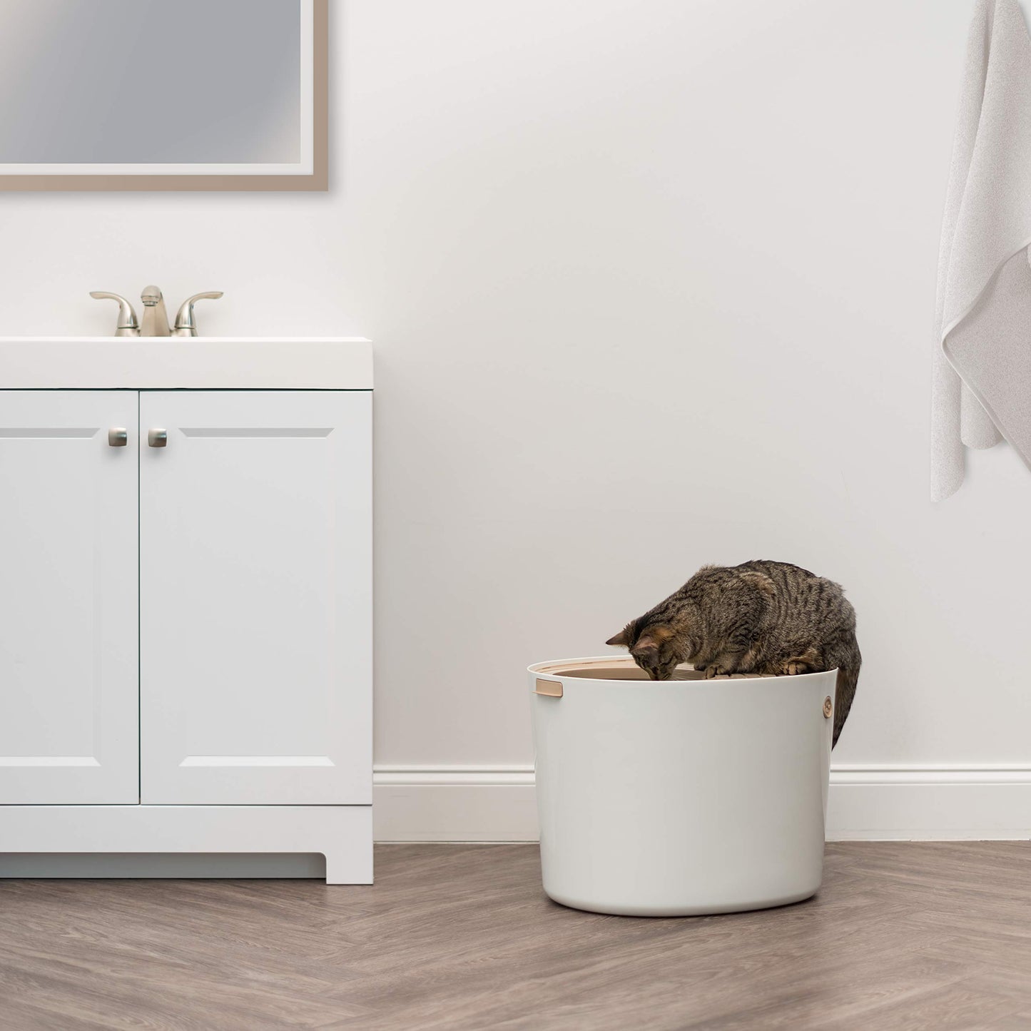 IRIS USA Top Entry Cat Litter Box with Cat Litter Scoop - Large - White