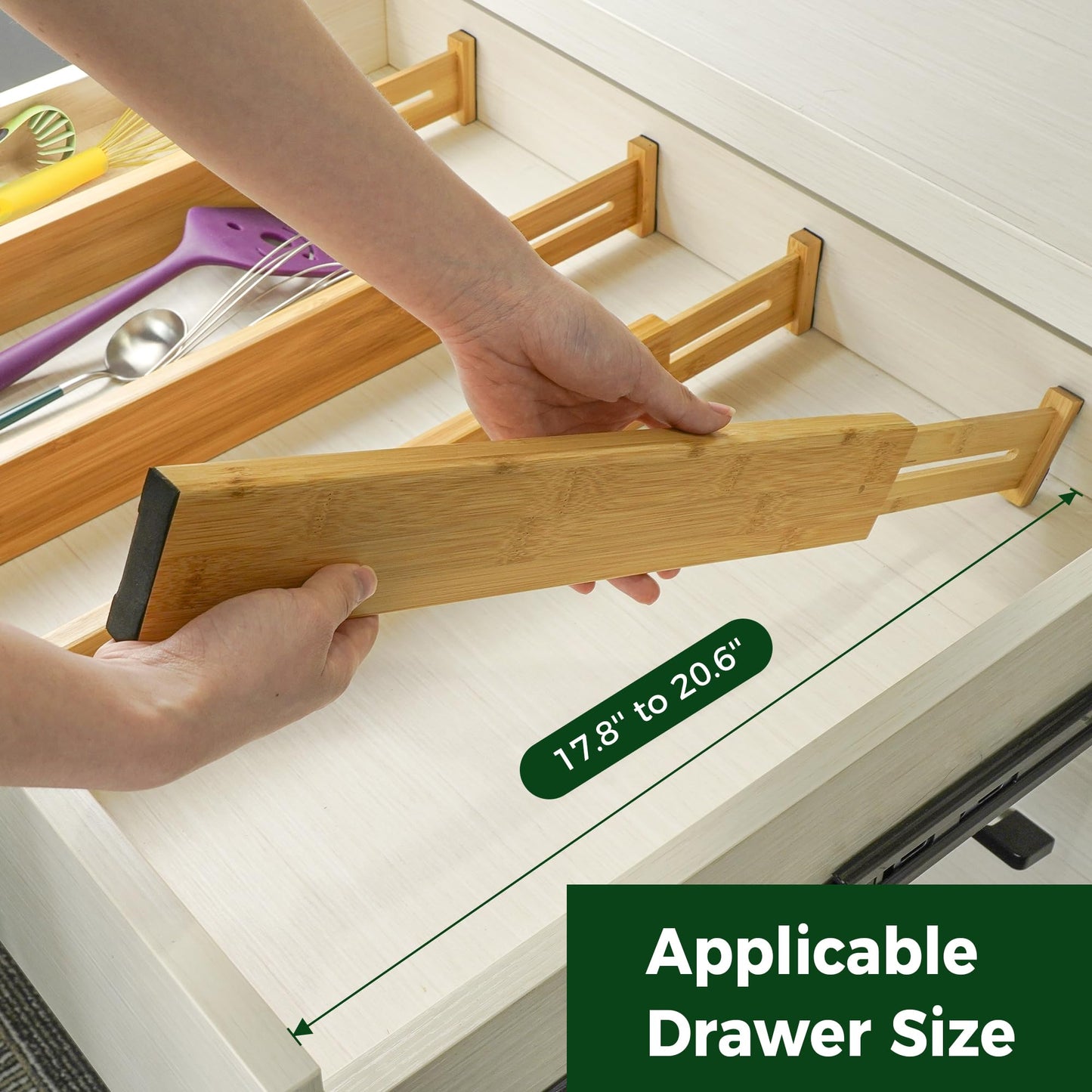 Utoplike 4 Pack Bamboo Kitchen Drawer Dividers,Adjustable Drawer Organizers,Spring Loaded,Works in Kitchen,Dresser,Bathroom,Bedroom,Drawer,Desk