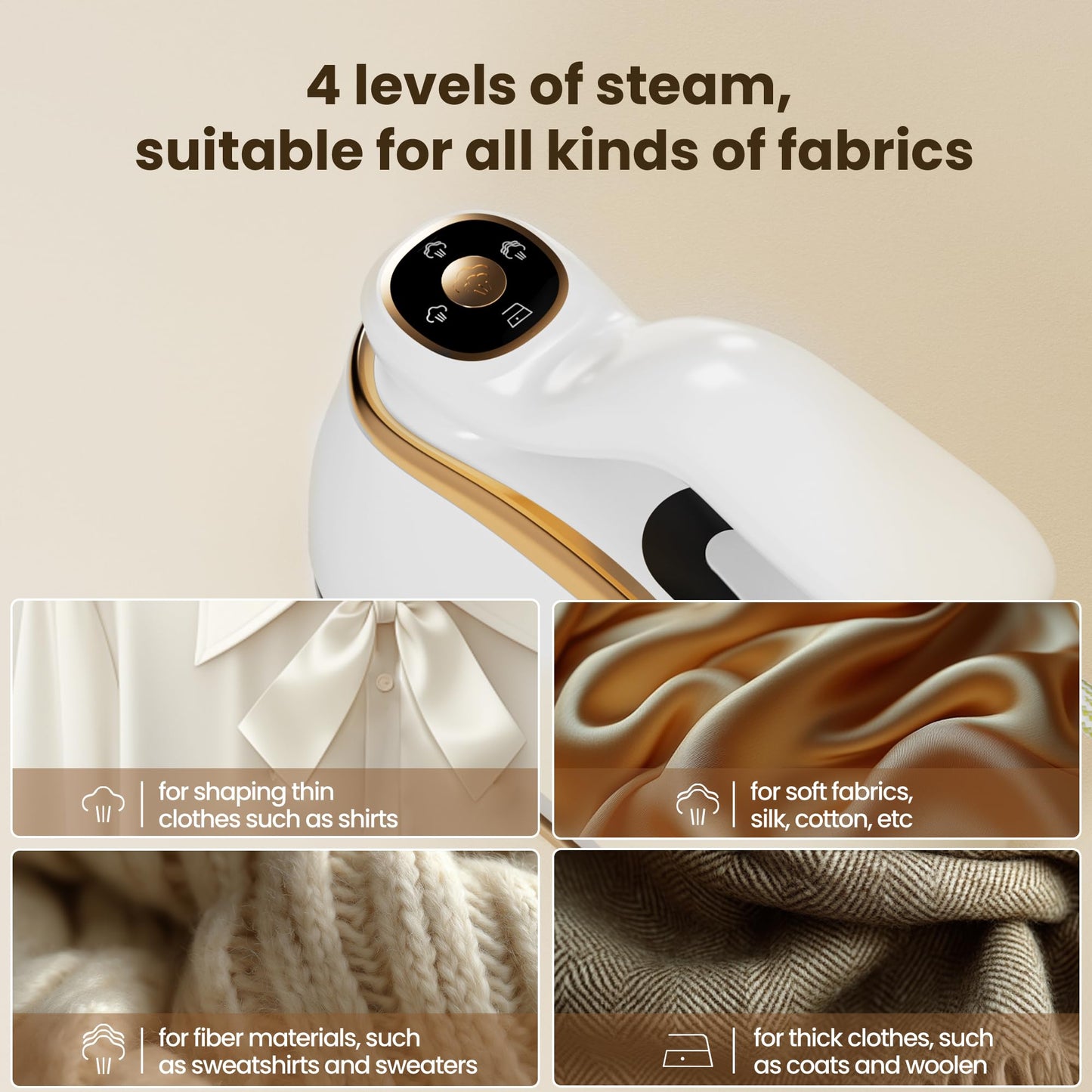 Mitdir Portable Clothes Steamer 175x80mm Ceramic Glaze Panel Iron LCD 220ml Water Tank 1200W & 15s Fast Heat Up 4-speed Steamer for Clothes of all Fabrics Dry&Wet Iron for Home Travel Business Trip