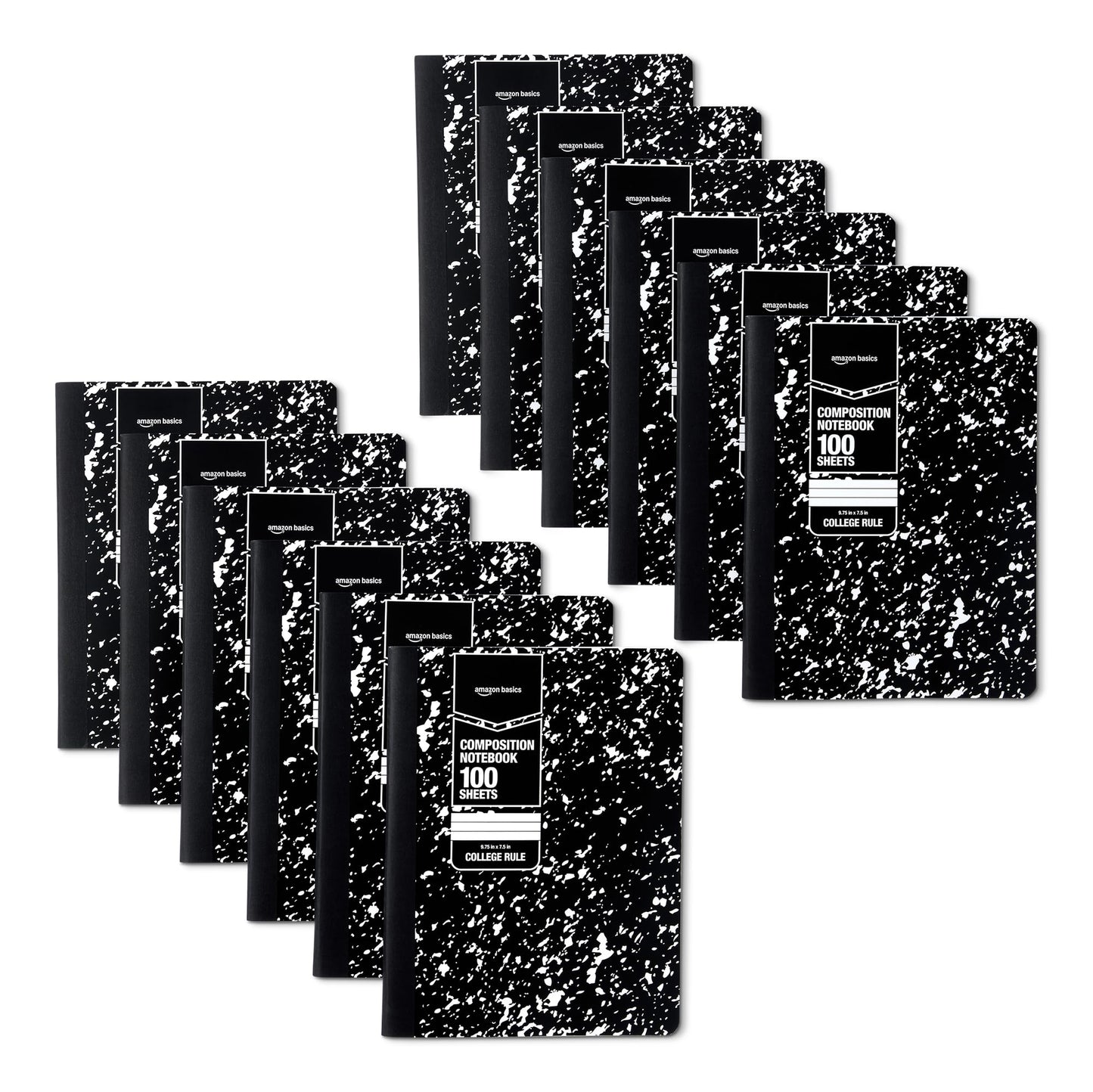Amazon Basics Composition Notebook, College Ruled, 100 Sheets, 12 pack, Marble Black, 9.75" x 7.5"