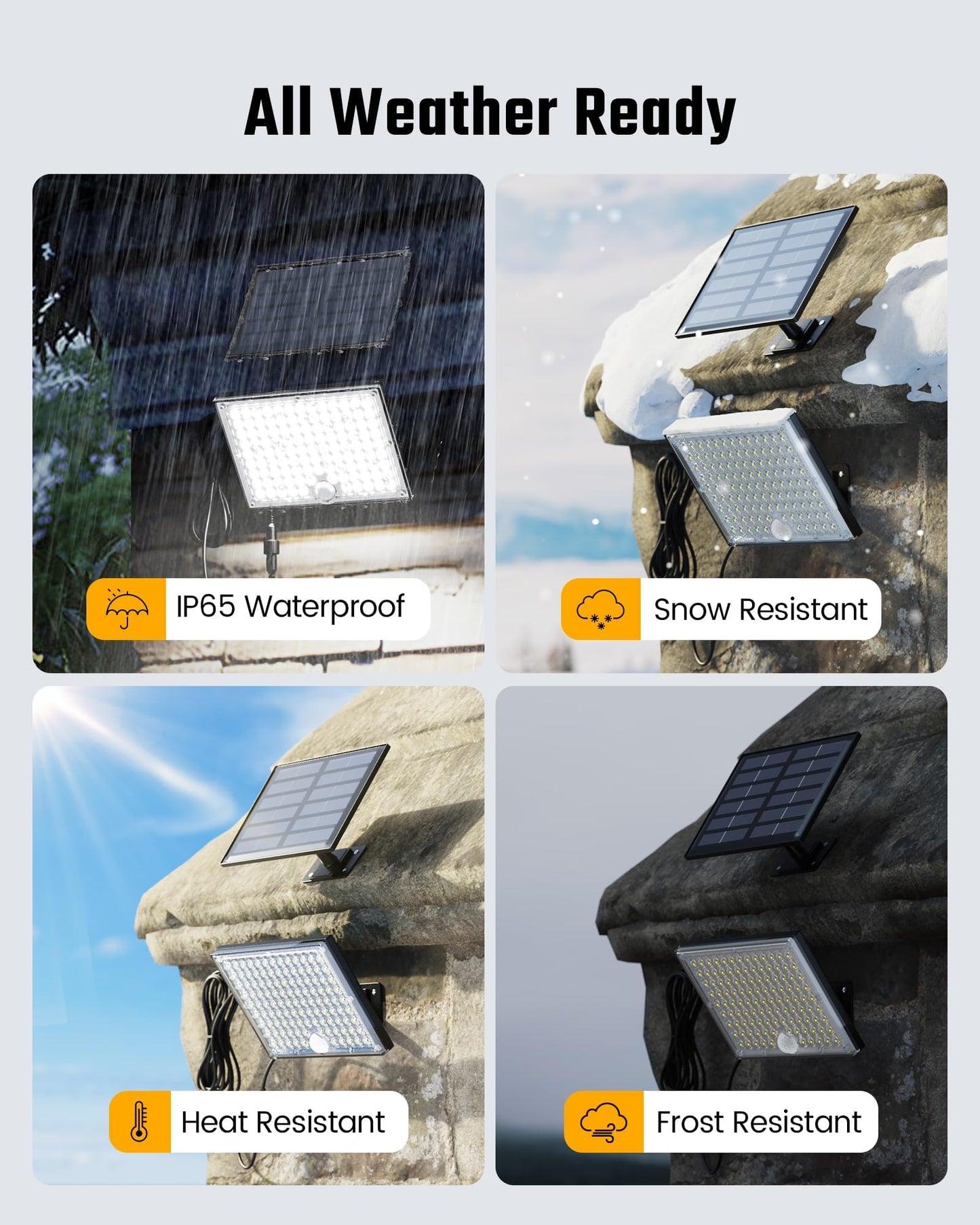 SUPERDANNY Solar Outside Lights with Motion Sensor, 113 Bright LEDs 7000K, Outdoor Flood Lights Dusk to Dawn with 16ft Cable IP65 Waterproof, Security Light for Front Porch, Garage, Side Yard-2 Pack